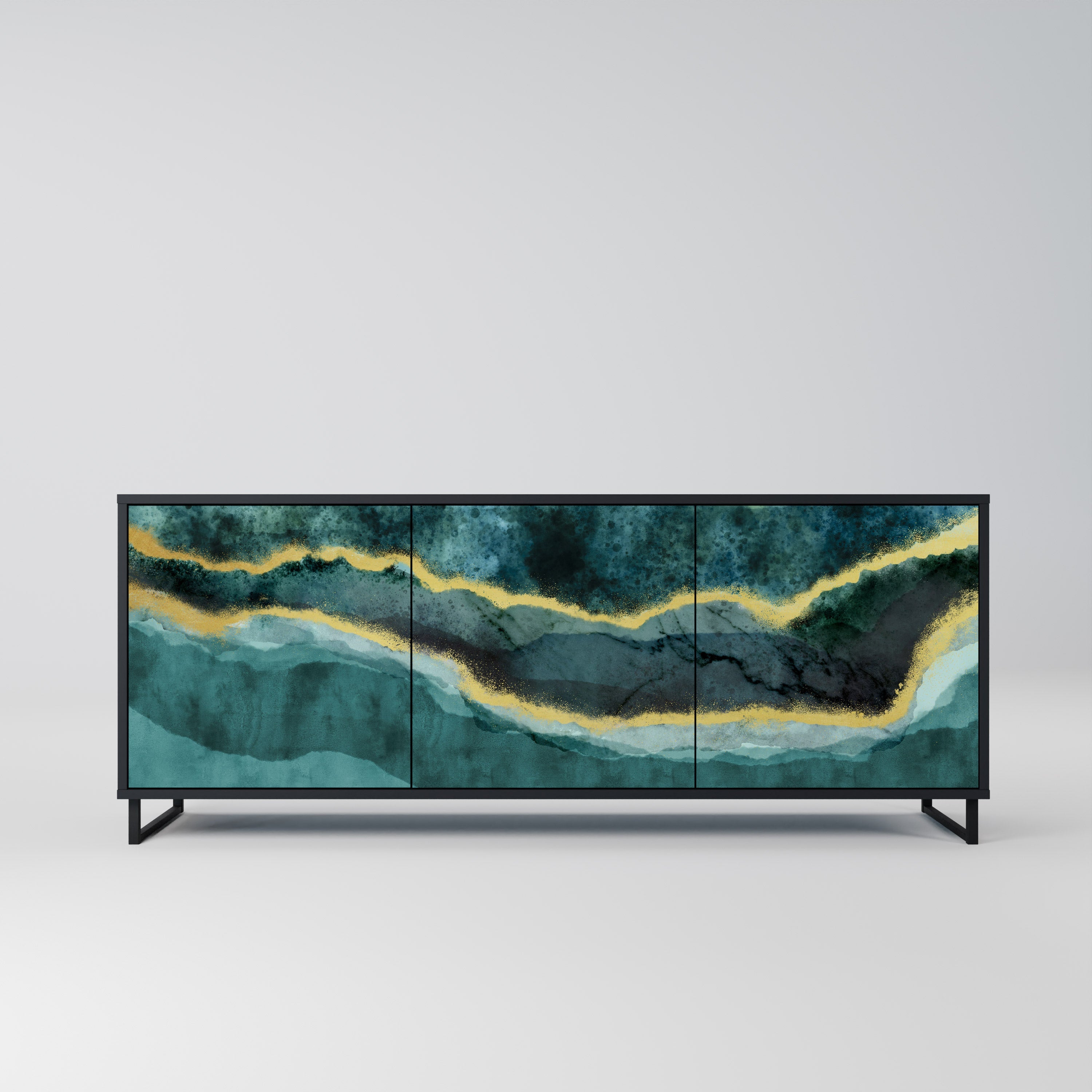 GOLDRUSH ODYSSEY Aparador de 3 Portas em Acabamento Preto