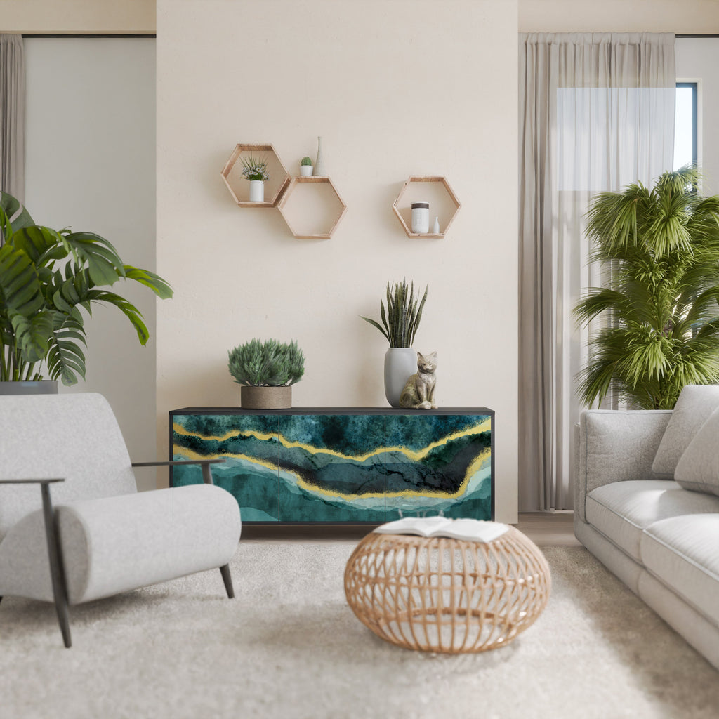 GOLDRUSH ODYSSEY Aparador de 3 Portas em Acabamento Preto