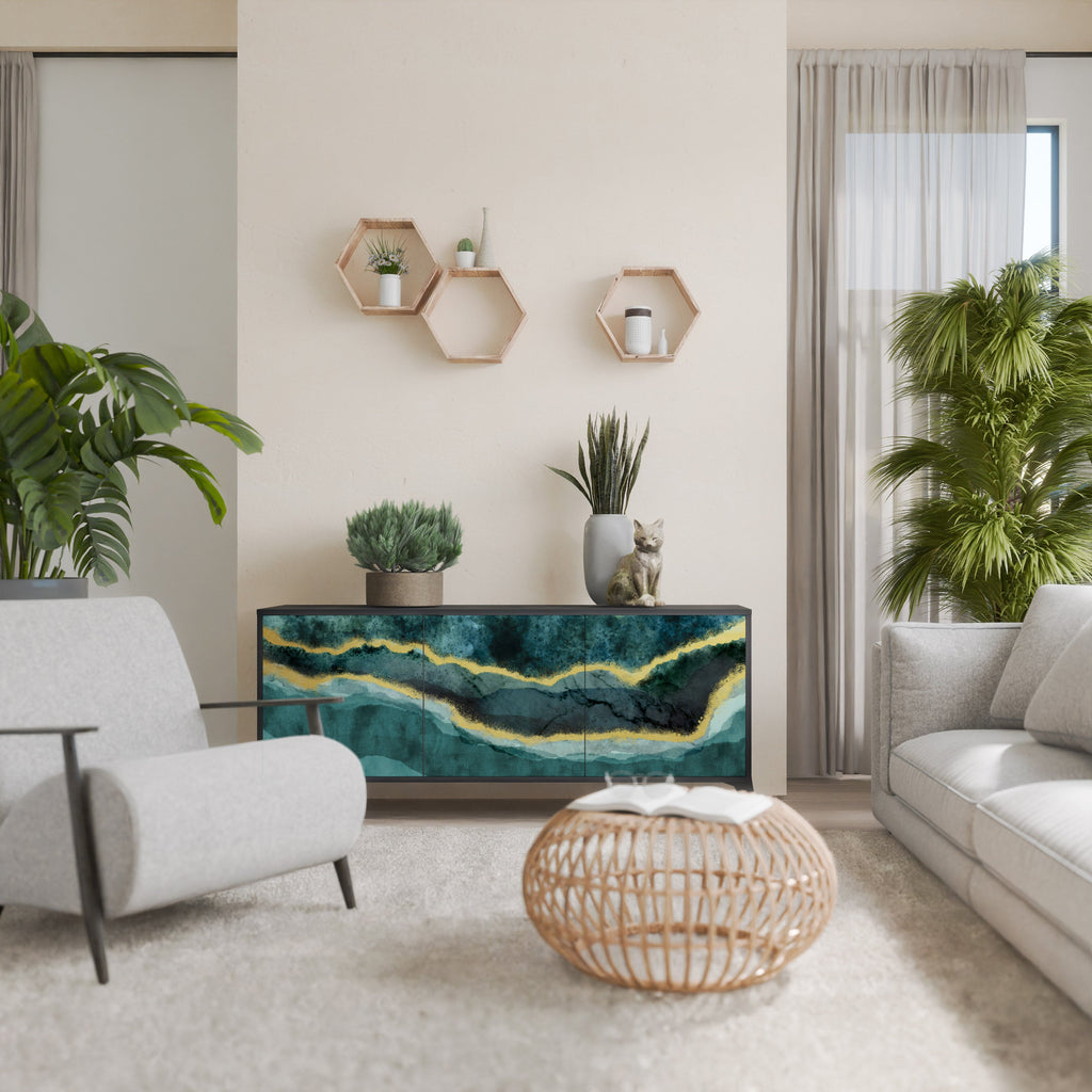 GOLDRUSH ODYSSEY Aparador de 3 Portas em Acabamento Preto