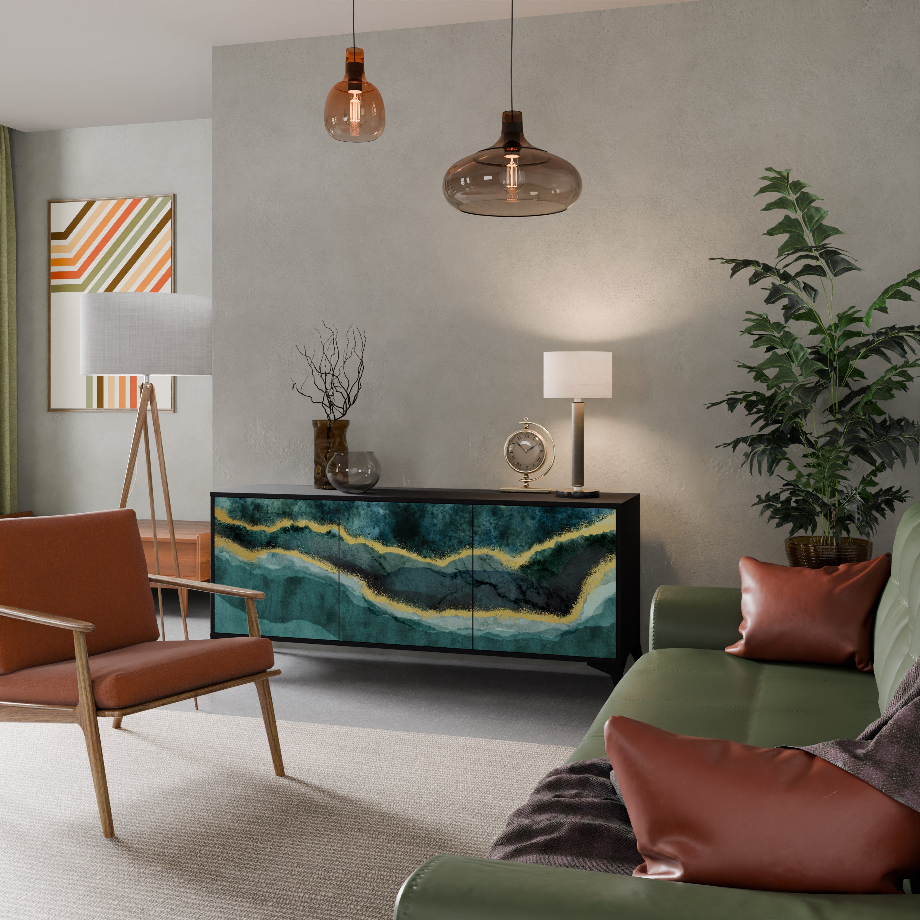 GOLDRUSH ODYSSEY Aparador de 3 Portas em Acabamento Preto