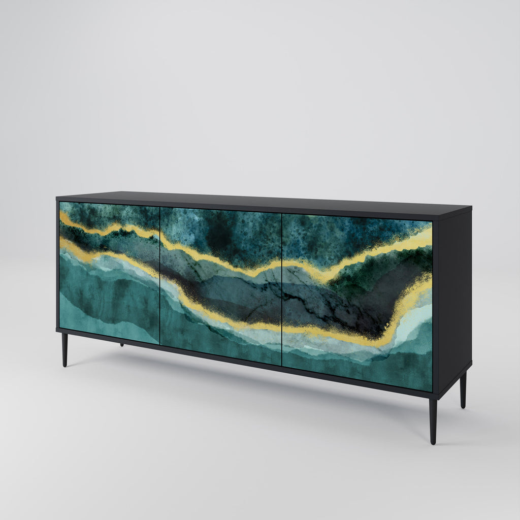 GOLDRUSH ODYSSEY Aparador de 3 Portas em Acabamento Preto