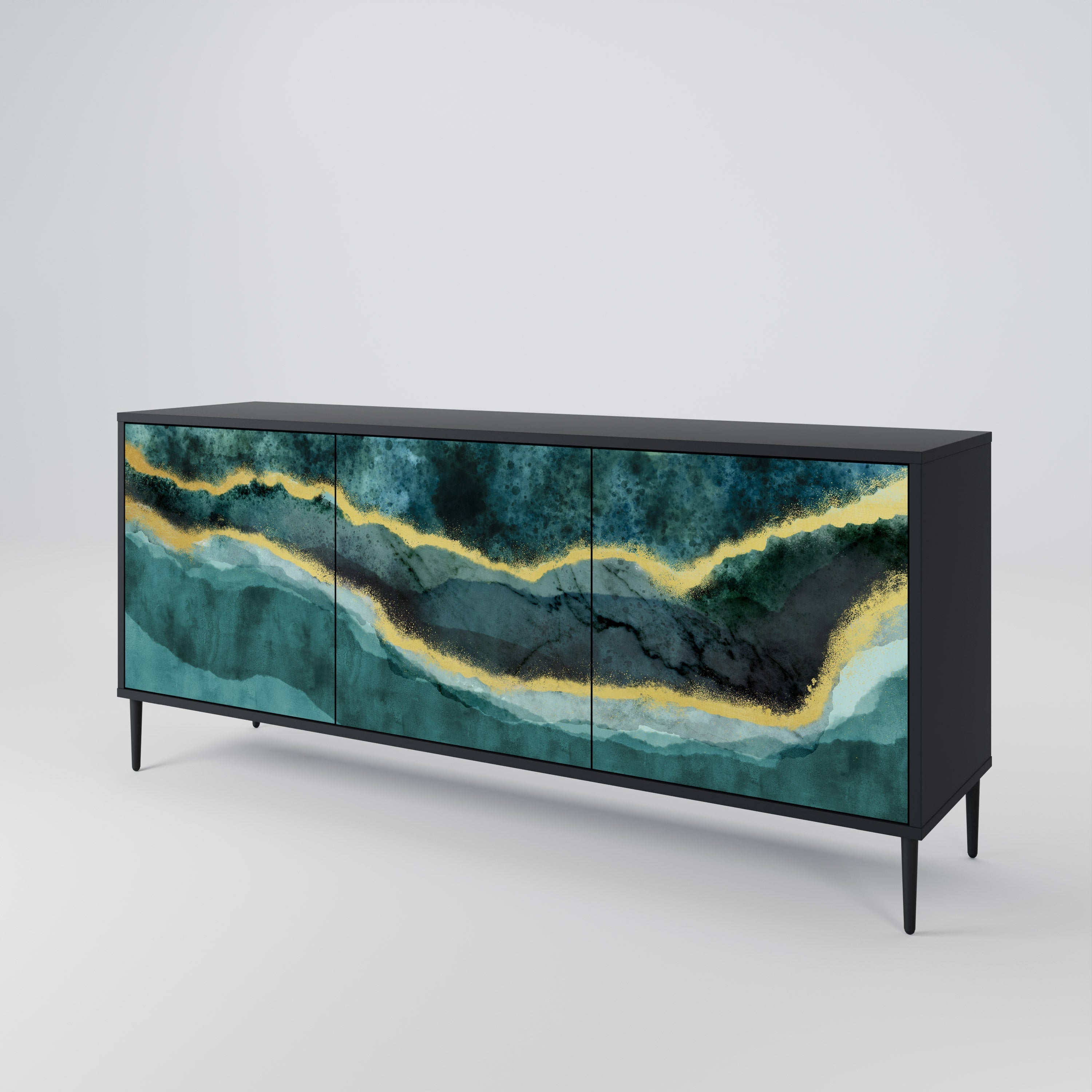 GOLDRUSH ODYSSEY Aparador de 3 Portas em Acabamento Preto