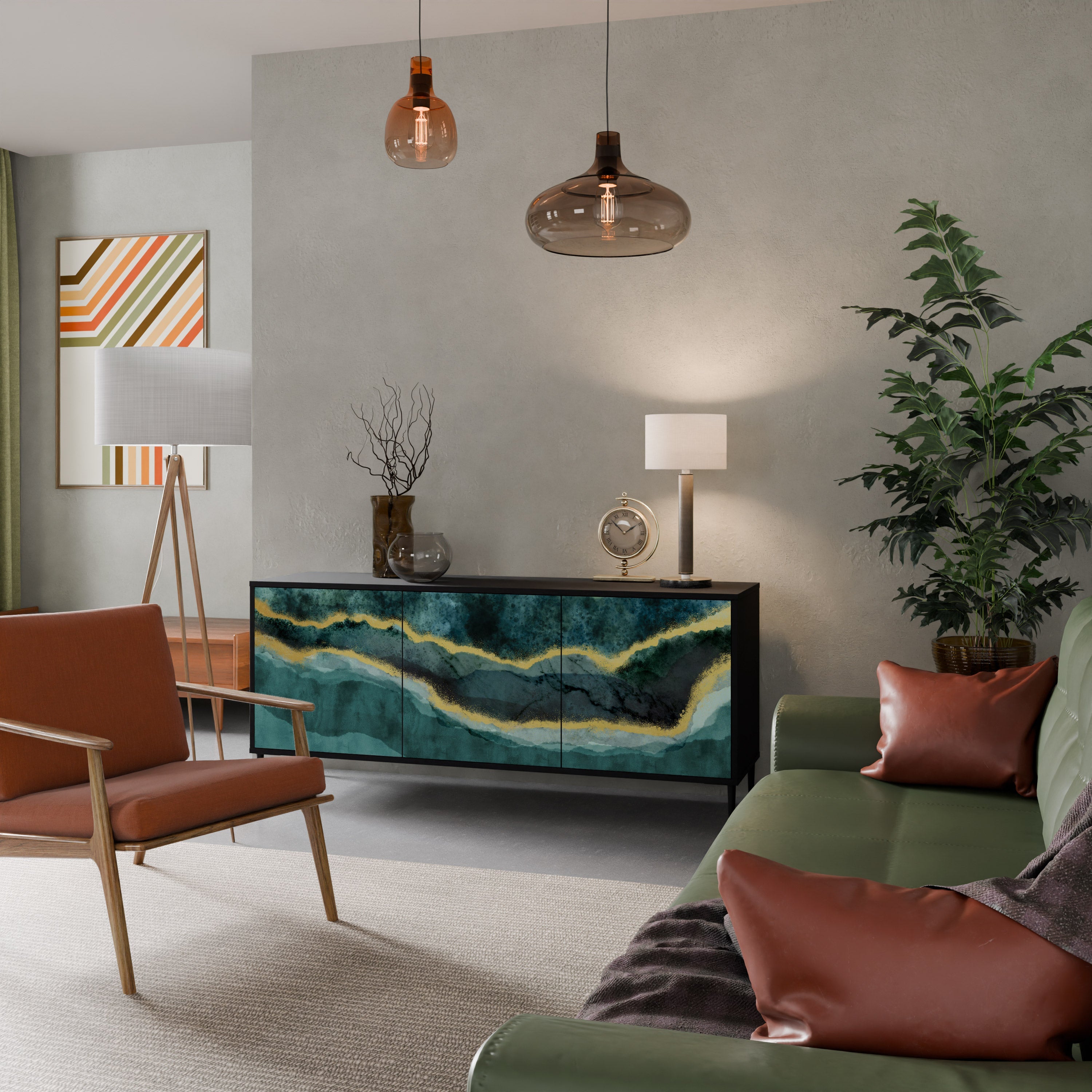 GOLDRUSH ODYSSEY Aparador de 3 Portas em Acabamento Preto