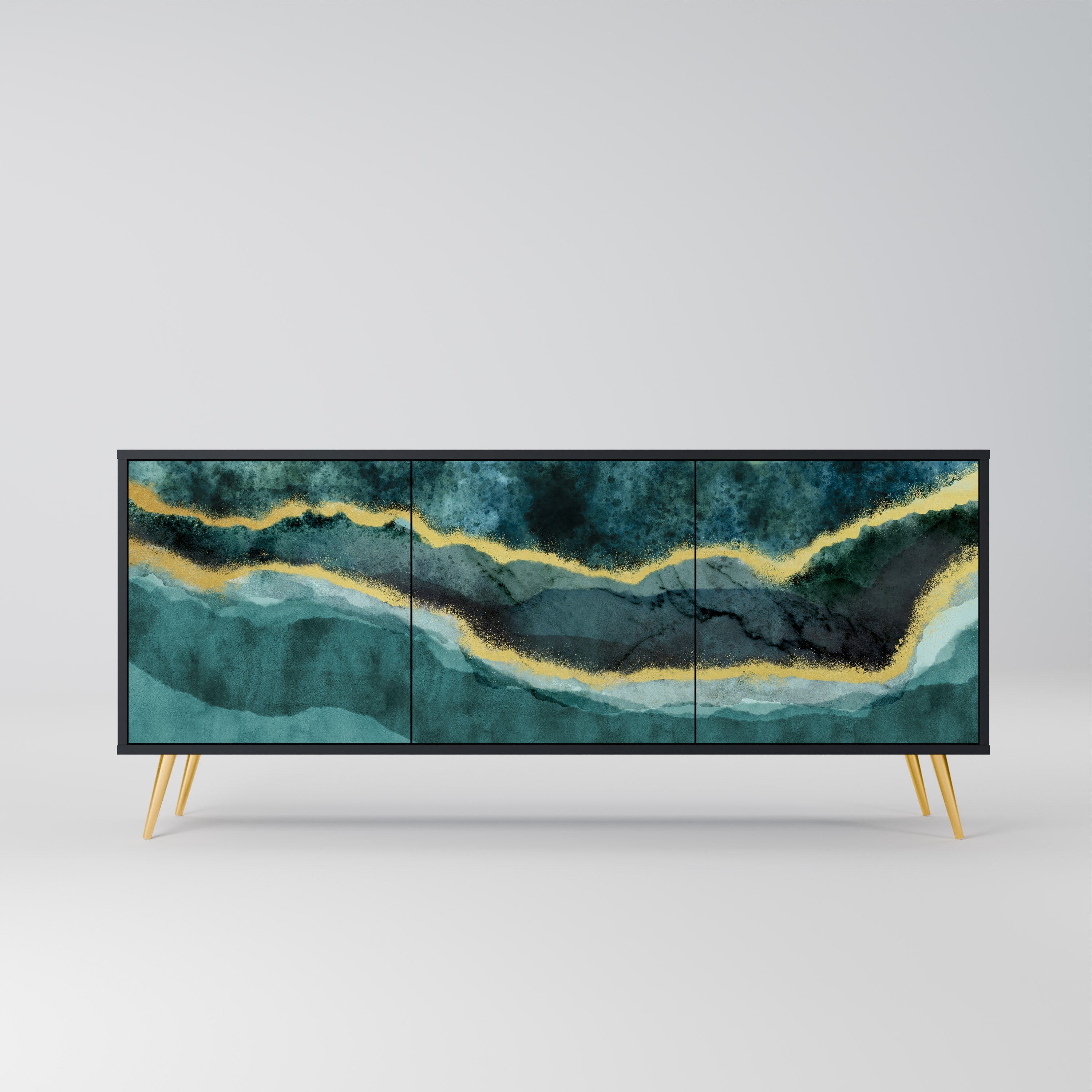 GOLDRUSH ODYSSEY Aparador de 3 Portas em Acabamento Preto