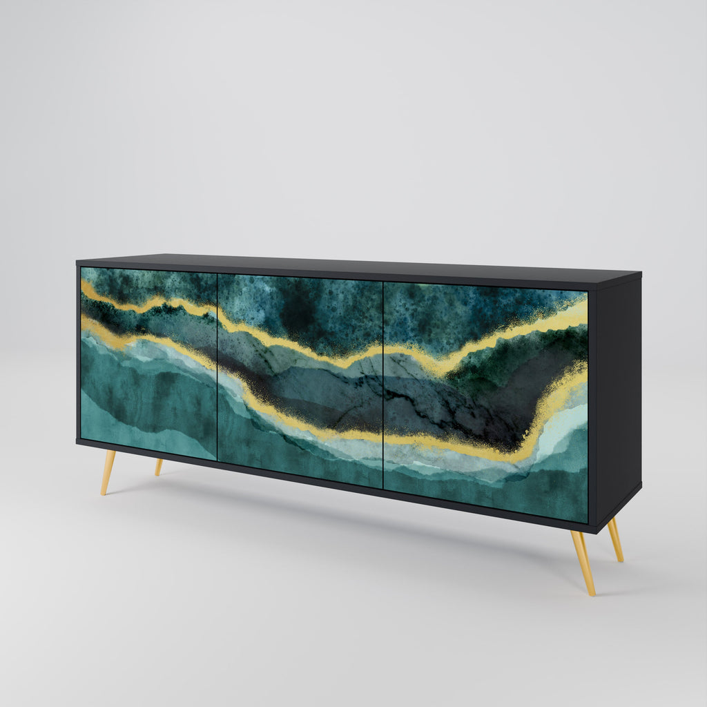 GOLDRUSH ODYSSEY Aparador de 3 Portas em Acabamento Preto