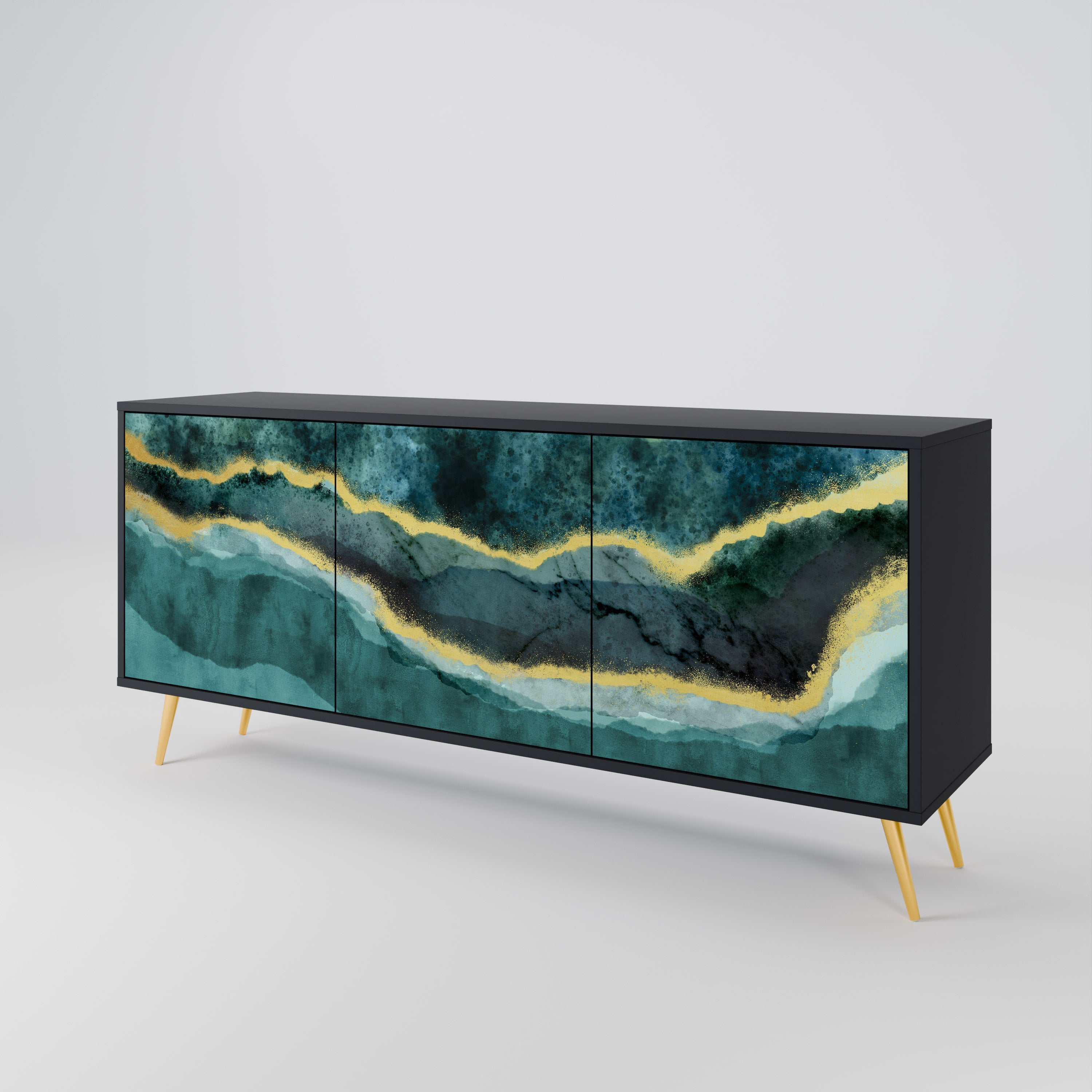 GOLDRUSH ODYSSEY Aparador de 3 Portas em Acabamento Preto