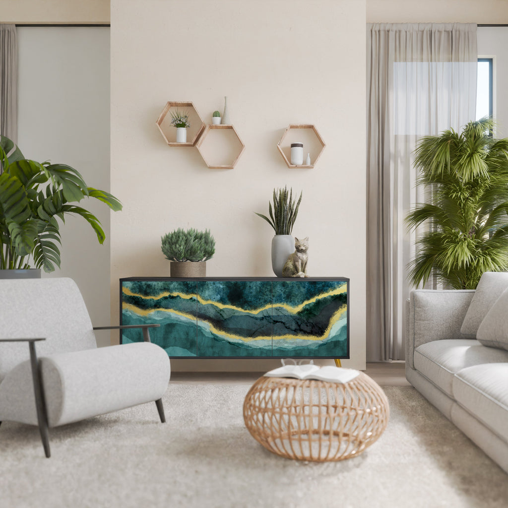 GOLDRUSH ODYSSEY Aparador de 3 Portas em Acabamento Preto