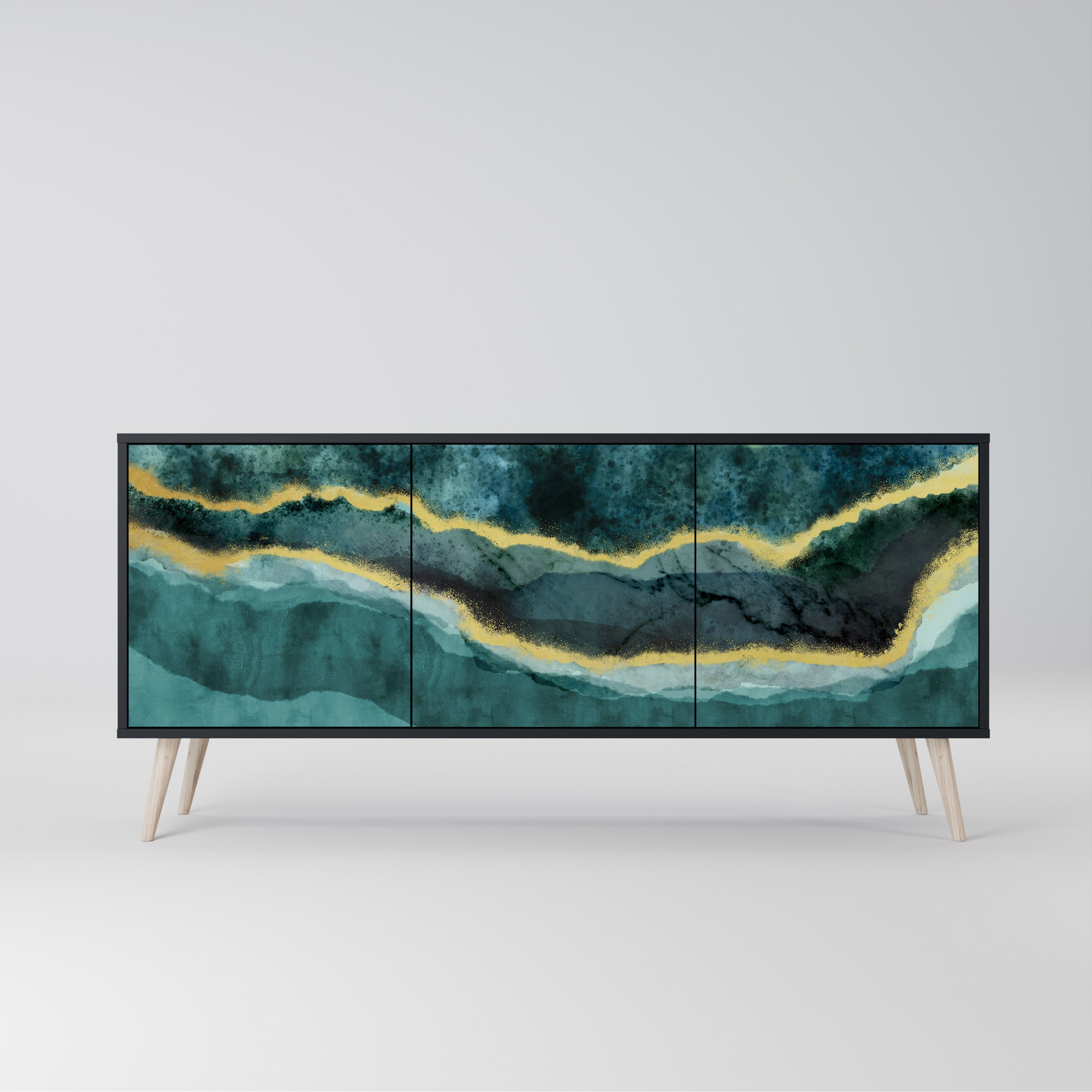 GOLDRUSH ODYSSEY Aparador de 3 Portas em Acabamento Preto