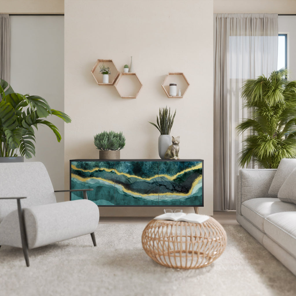 GOLDRUSH ODYSSEY Aparador de 3 Portas em Acabamento Preto