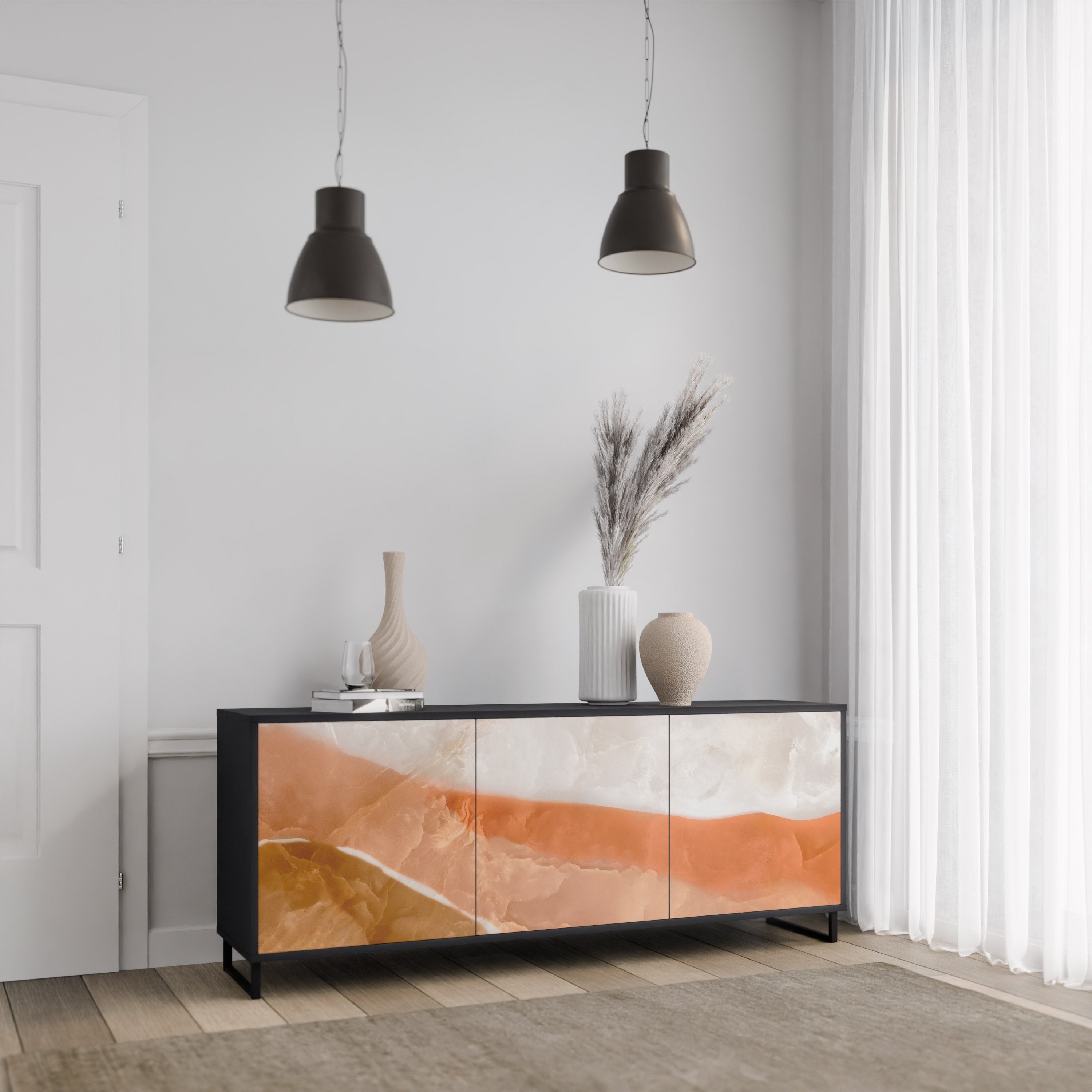 SANDHILLS SPLENDOUR Aparador de 3 Portas em Acabamento Preto