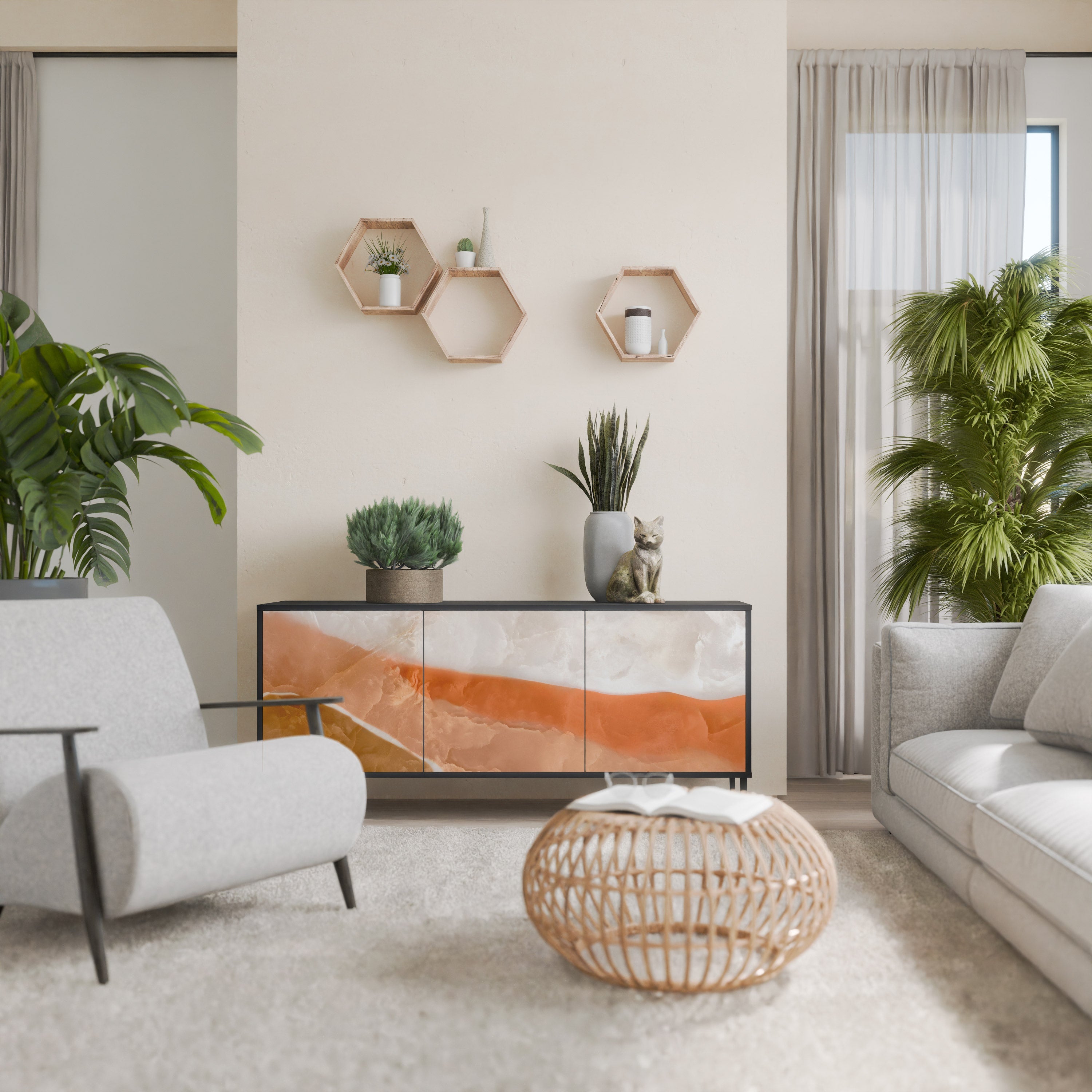 SANDHILLS SPLENDOUR Aparador de 3 Portas em Acabamento Preto