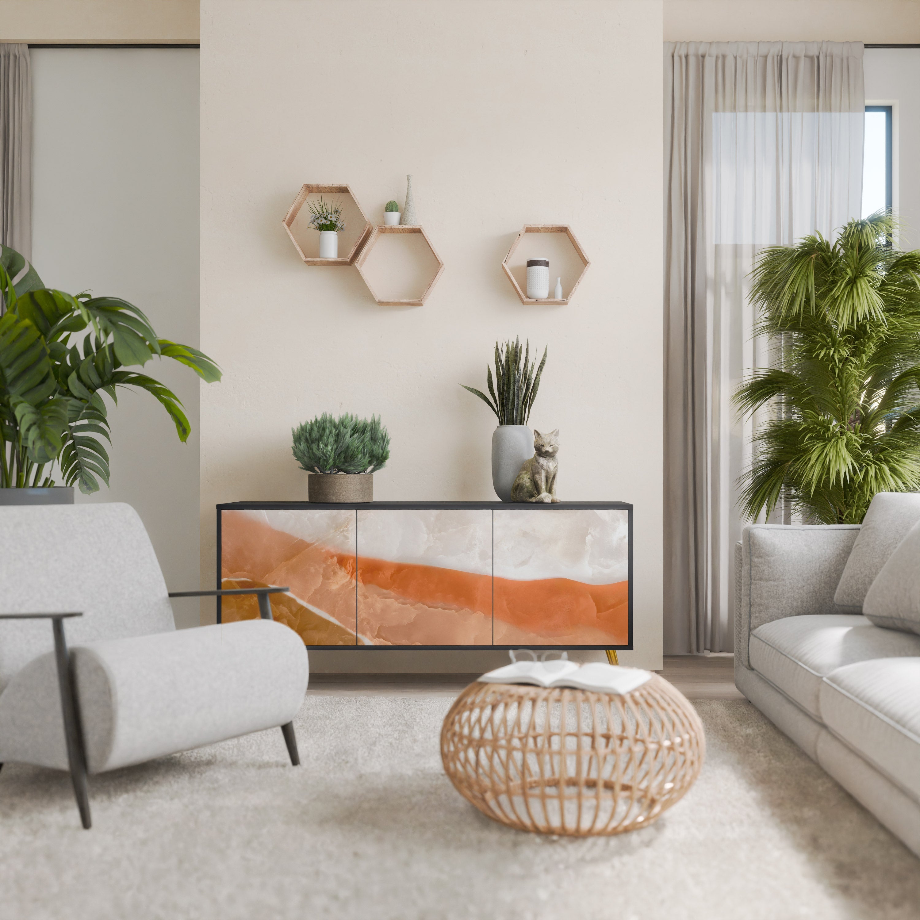 SANDHILLS SPLENDOUR Aparador de 3 Portas em Acabamento Preto