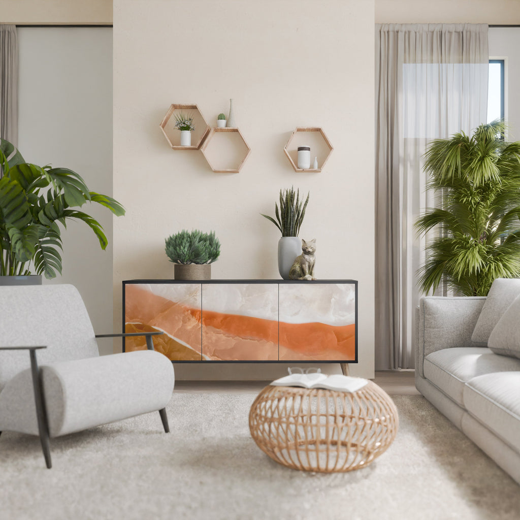 SANDHILLS SPLENDOUR Aparador de 3 Portas em Acabamento Preto