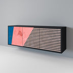 GLAMOROUS STRIPE Aparador de 3 Portas em Acabamento Preto