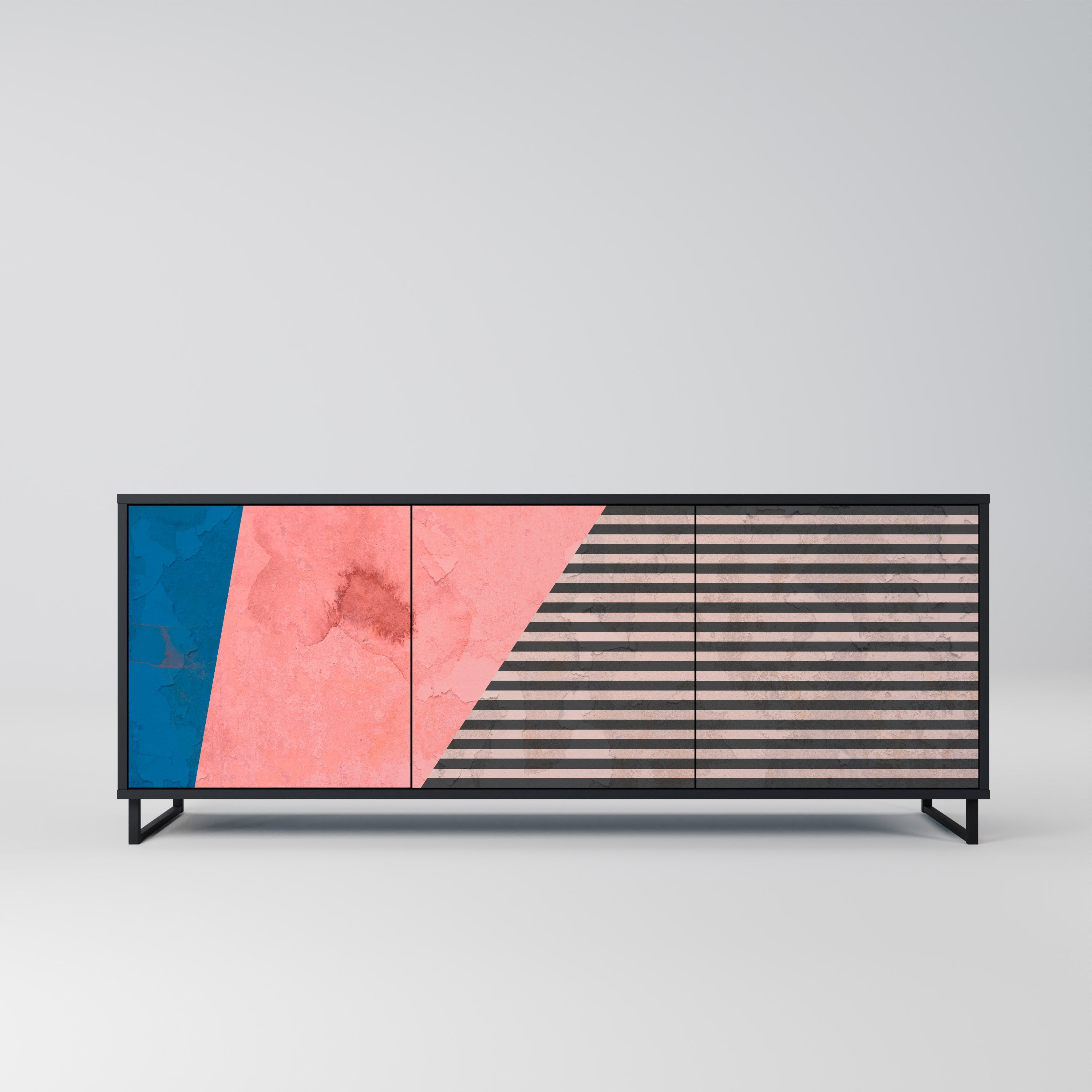 GLAMOROUS STRIPE Aparador de 3 Portas em Acabamento Preto