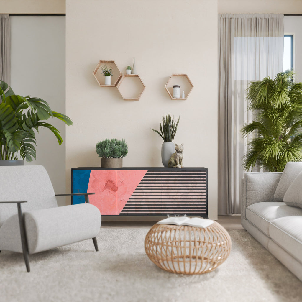 GLAMOROUS STRIPE Aparador de 3 Portas em Acabamento Preto