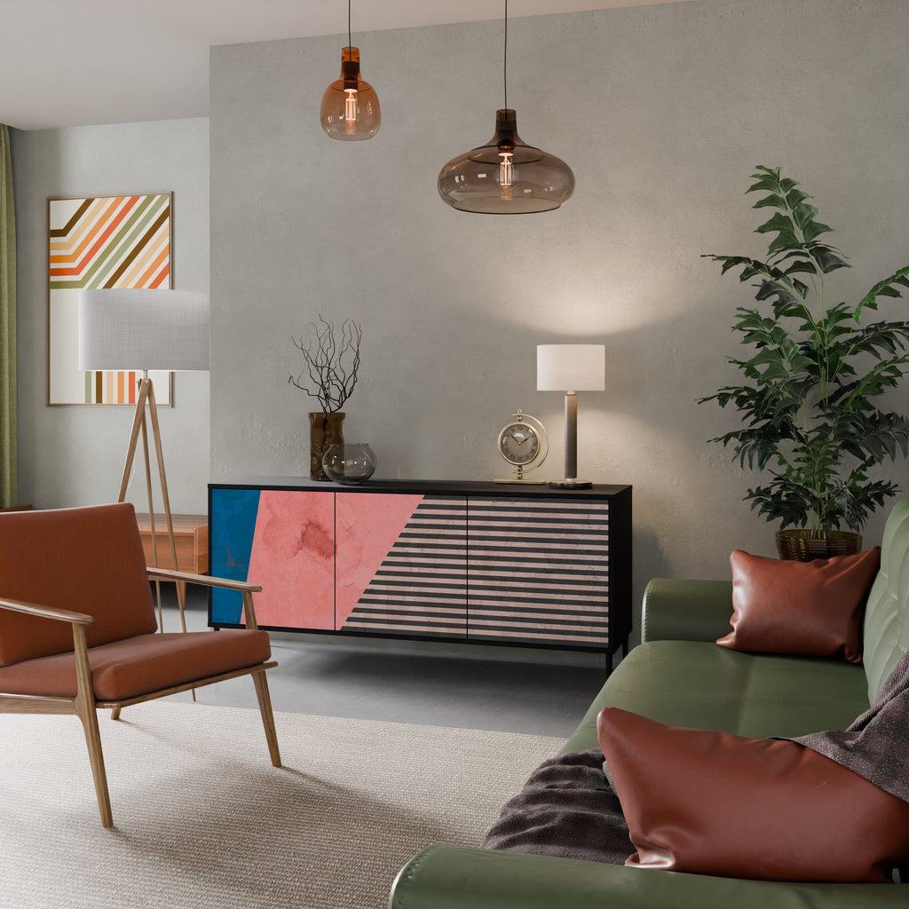 GLAMOROUS STRIPE Aparador de 3 Portas em Acabamento Preto