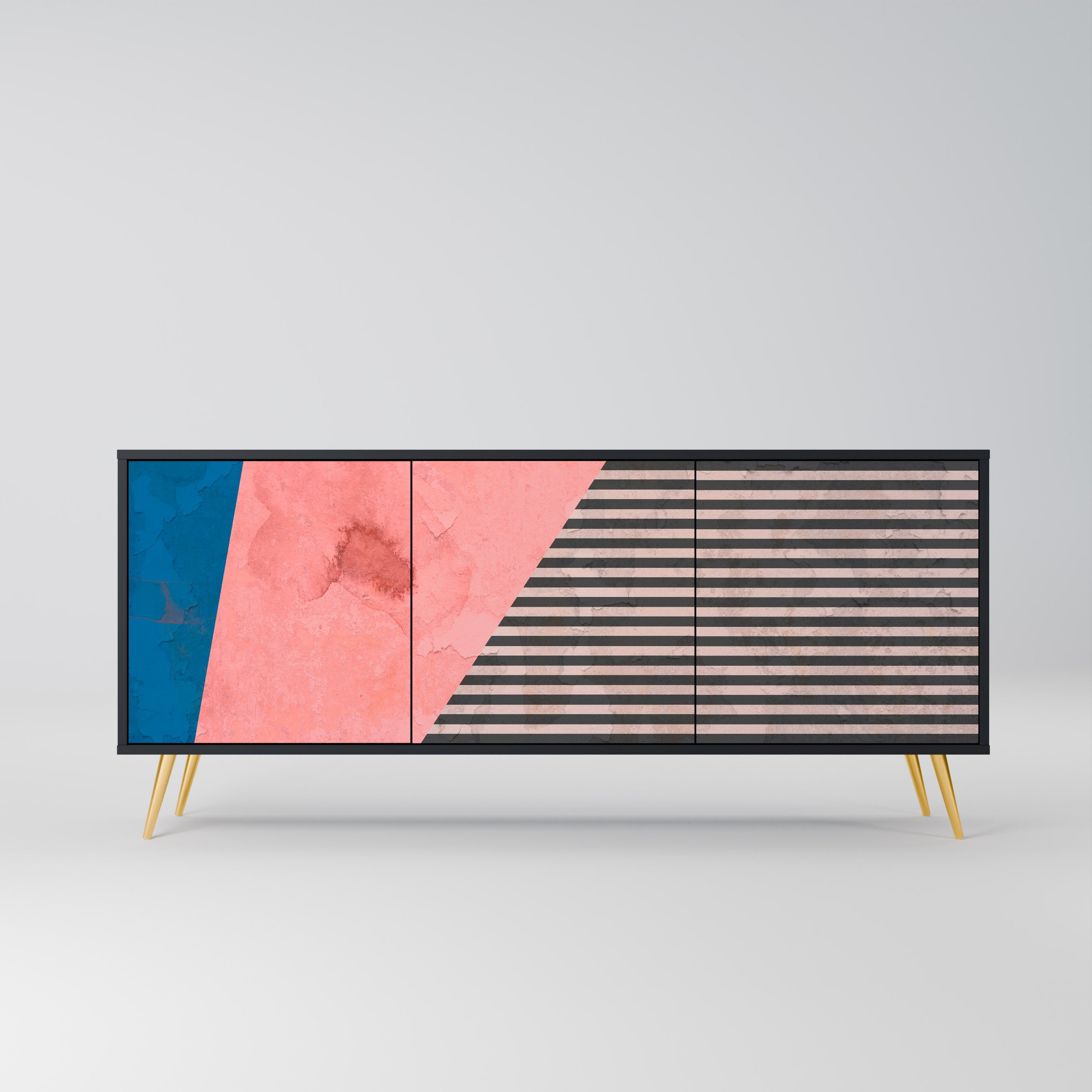 GLAMOROUS STRIPE Aparador de 3 Portas em Acabamento Preto