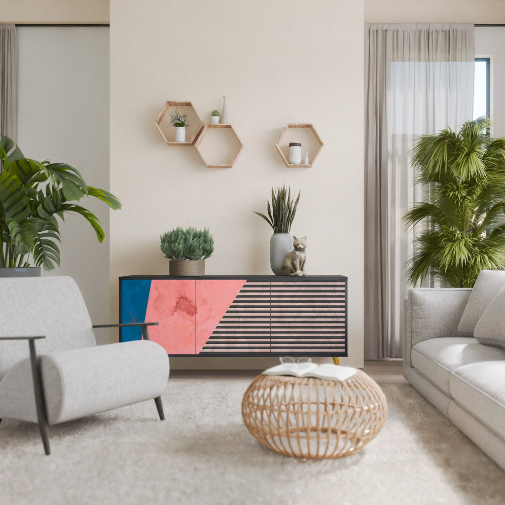 GLAMOROUS STRIPE Aparador de 3 Portas em Acabamento Preto