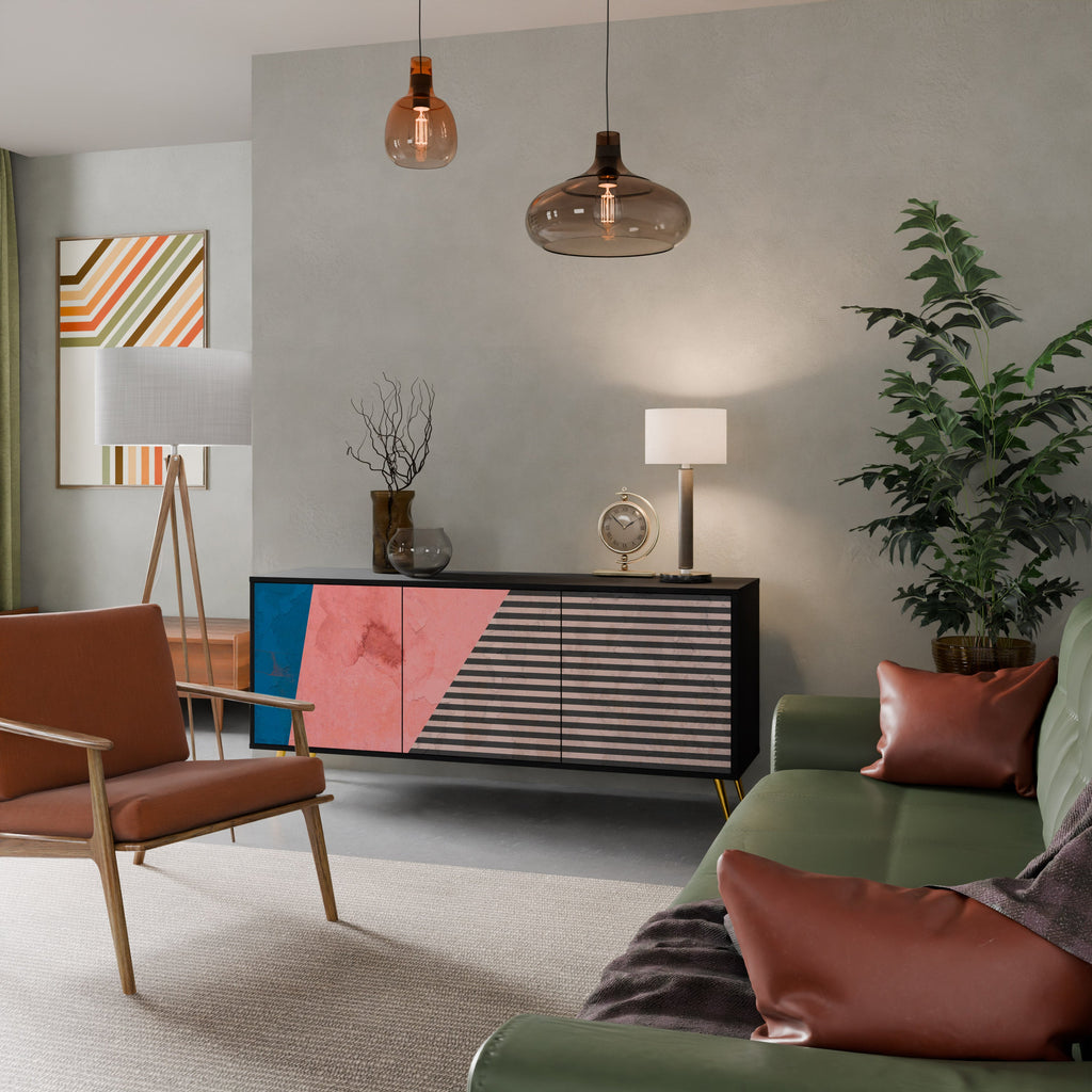 GLAMOROUS STRIPE Aparador de 3 Portas em Acabamento Preto