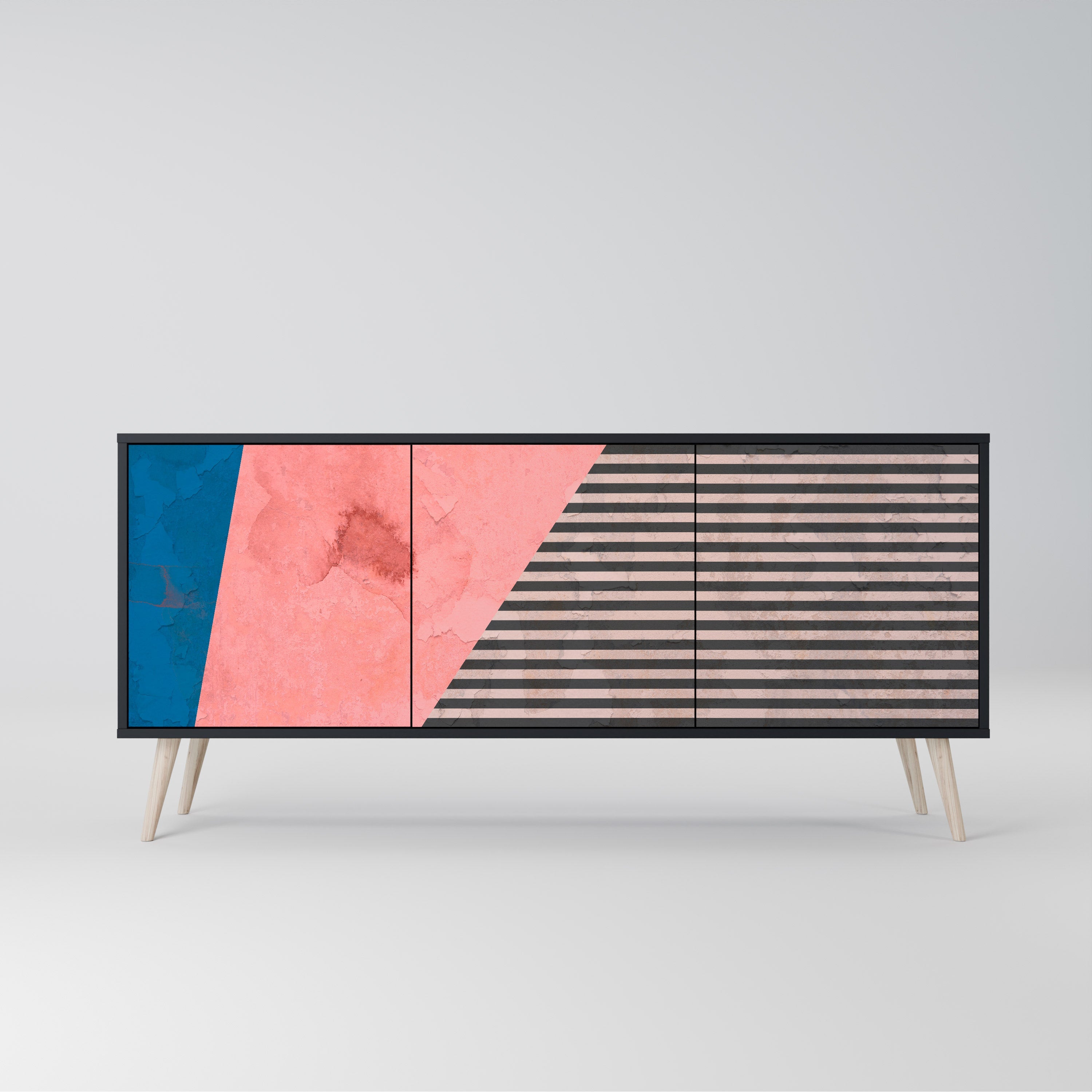 GLAMOROUS STRIPE Aparador de 3 Portas em Acabamento Preto