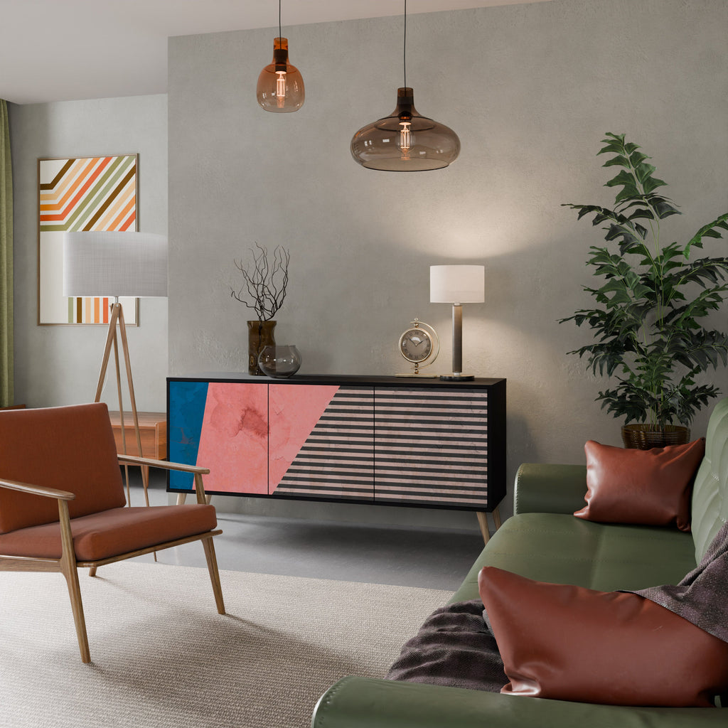 GLAMOROUS STRIPE Aparador de 3 Portas em Acabamento Preto