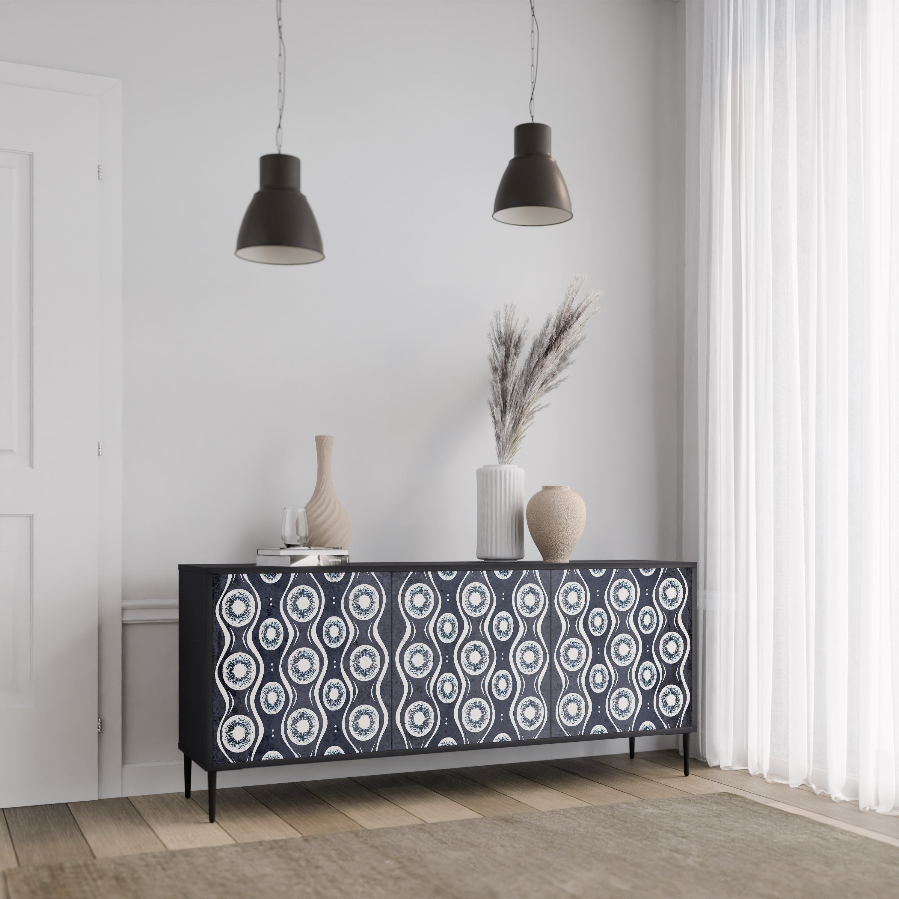 GRAPHITE EYES 3-Door Sideboard in Black Finish