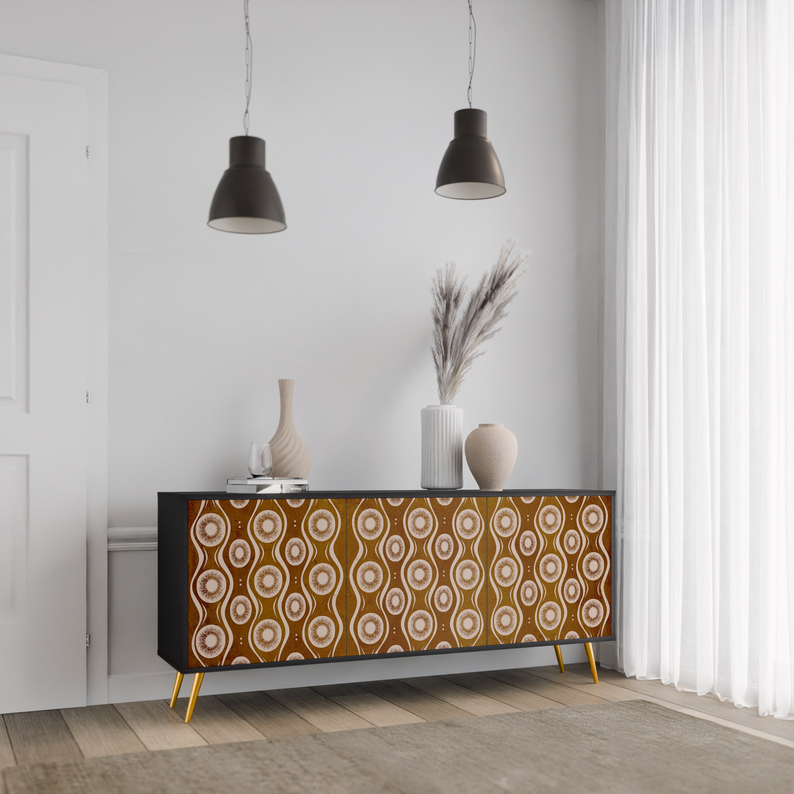 BROWN EYES 3-Door Sideboard in Black Finish