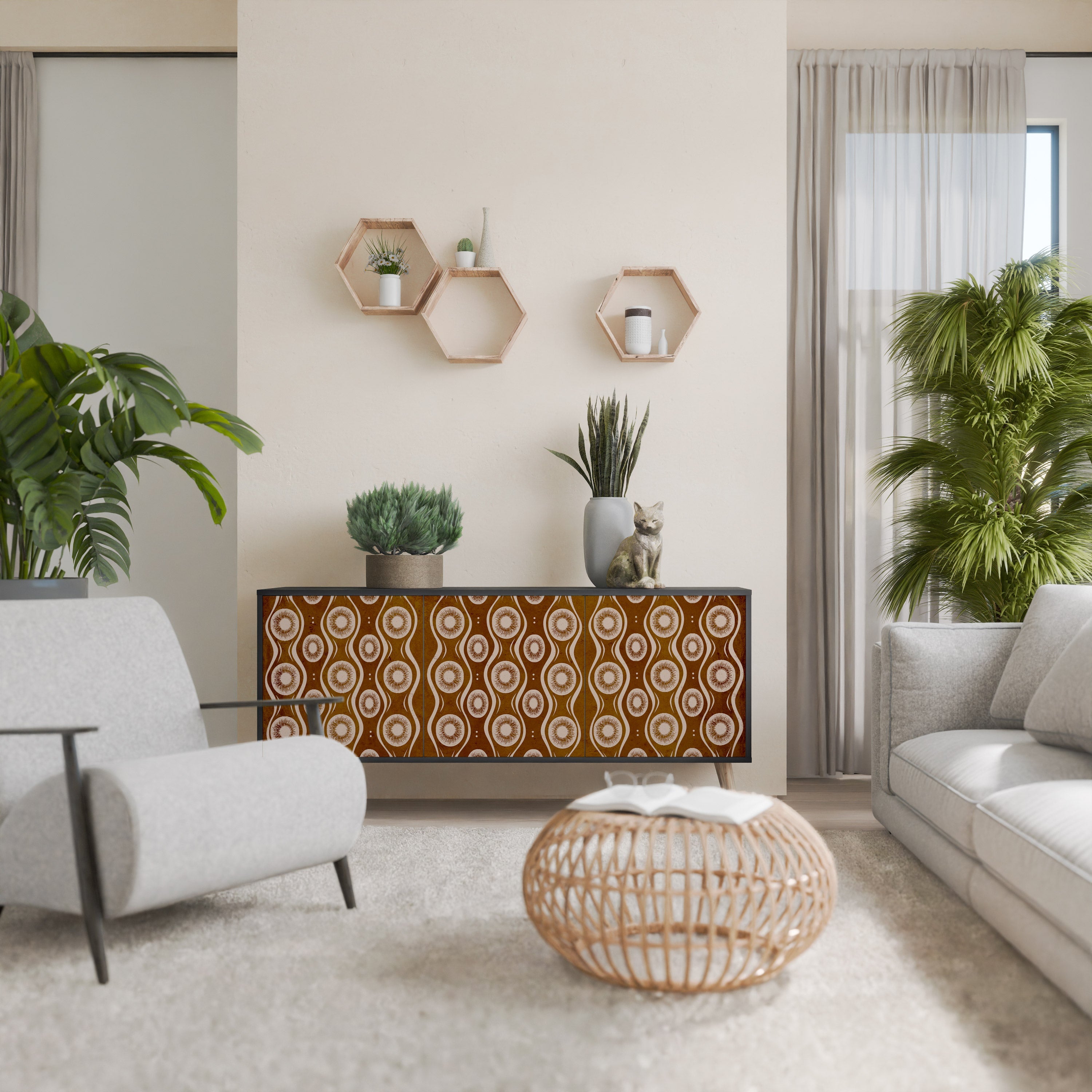 BROWN EYES 3-Door Sideboard in Black Finish