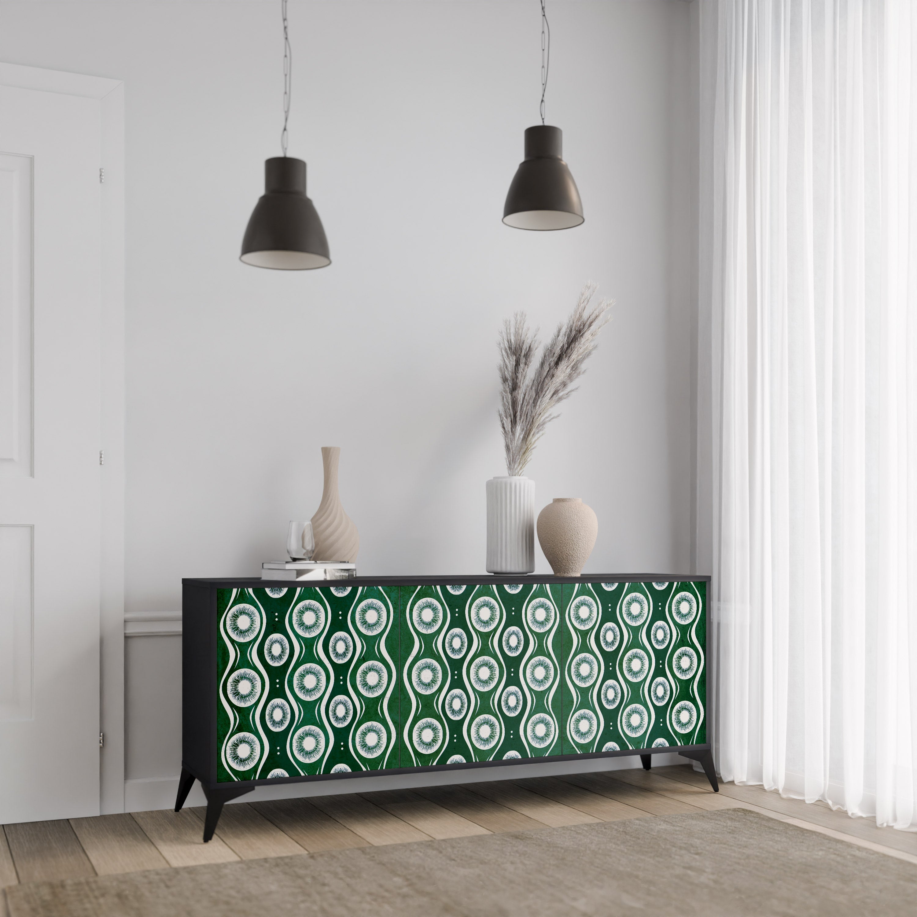 GREEN EYES 3-Door Sideboard in Black Finish