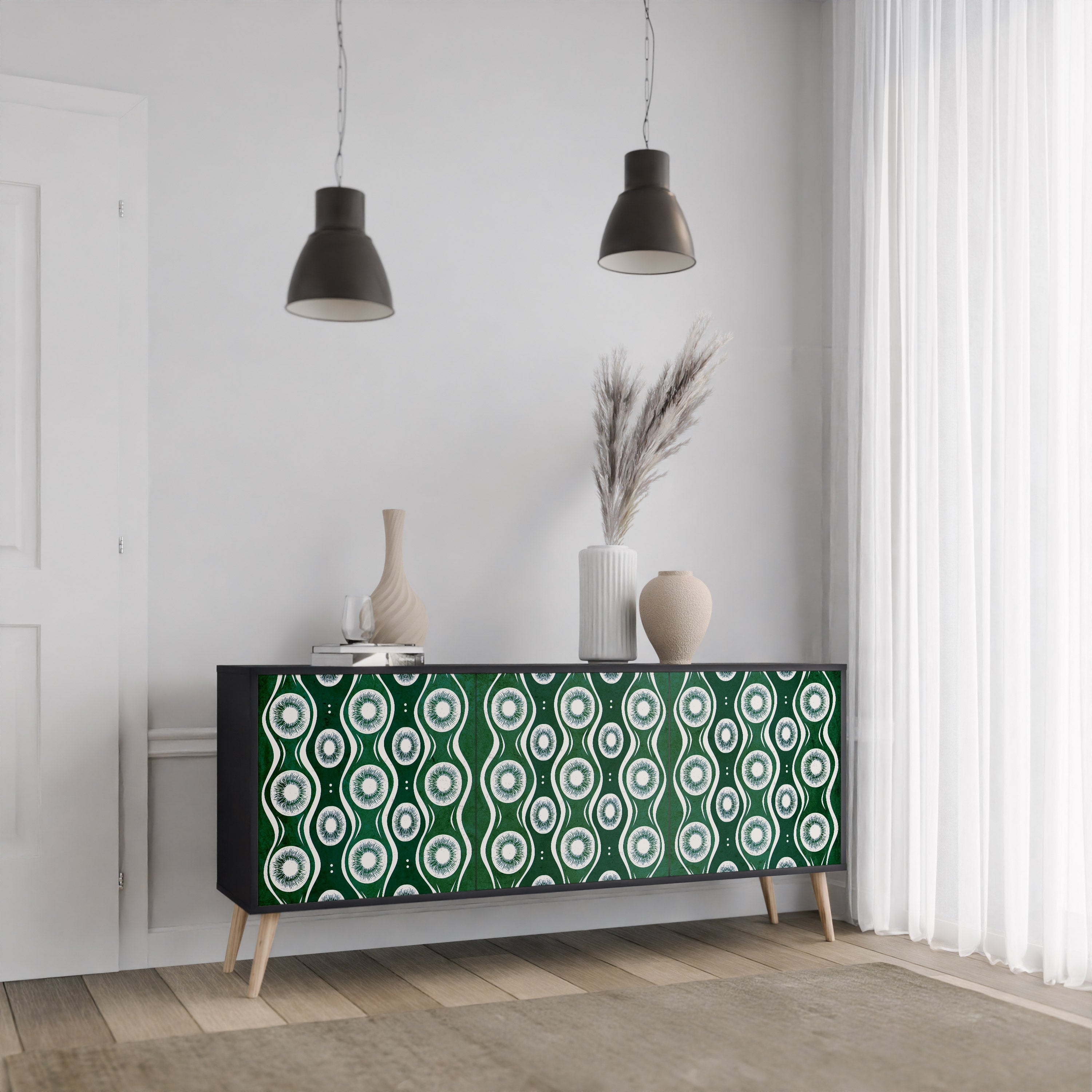 GREEN EYES 3-Door Sideboard in Black Finish