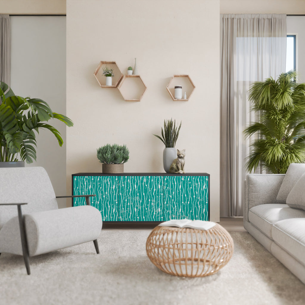 TURQUOISE RAIN 3-Door Sideboard in Black Finish