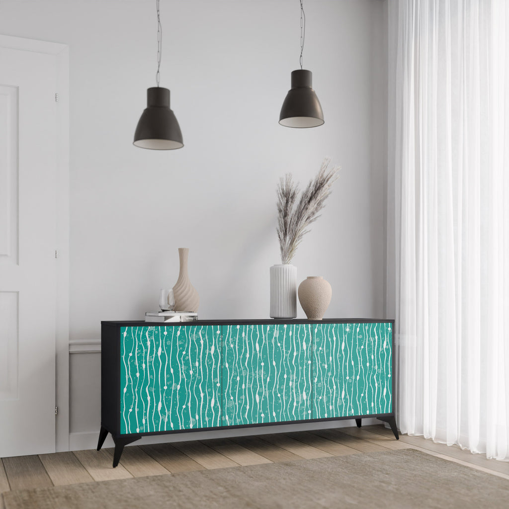 TURQUOISE RAIN 3-Door Sideboard in Black Finish