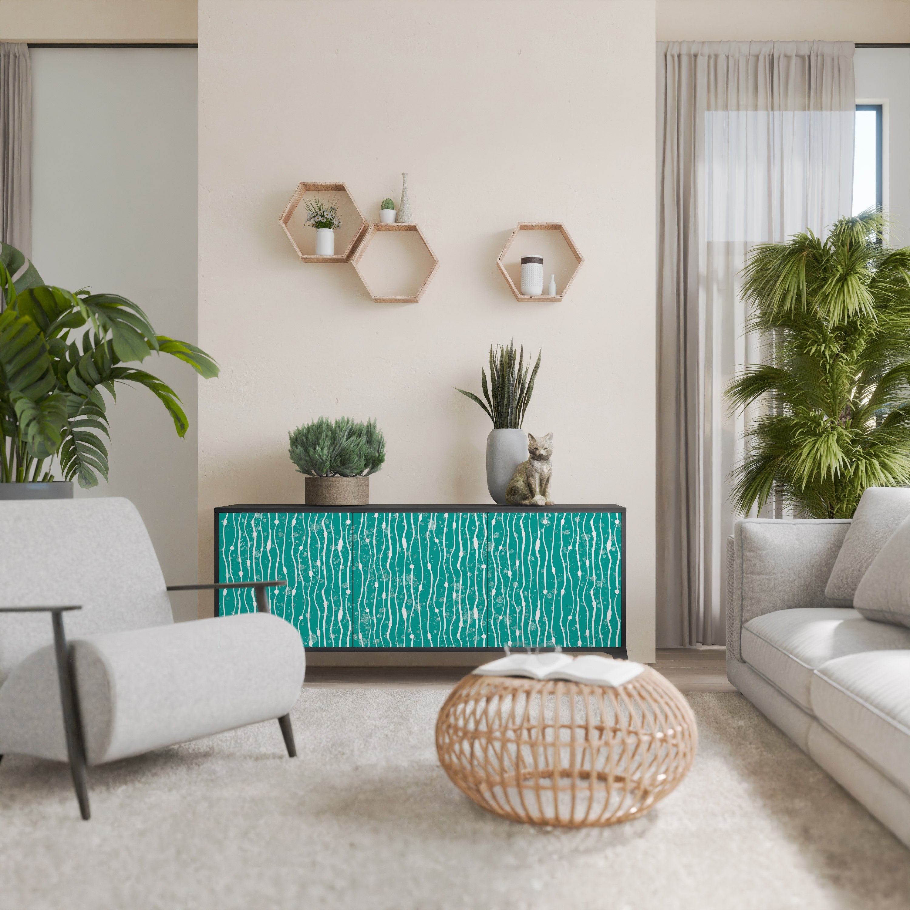 TURQUOISE RAIN 3-Door Sideboard in Black Finish