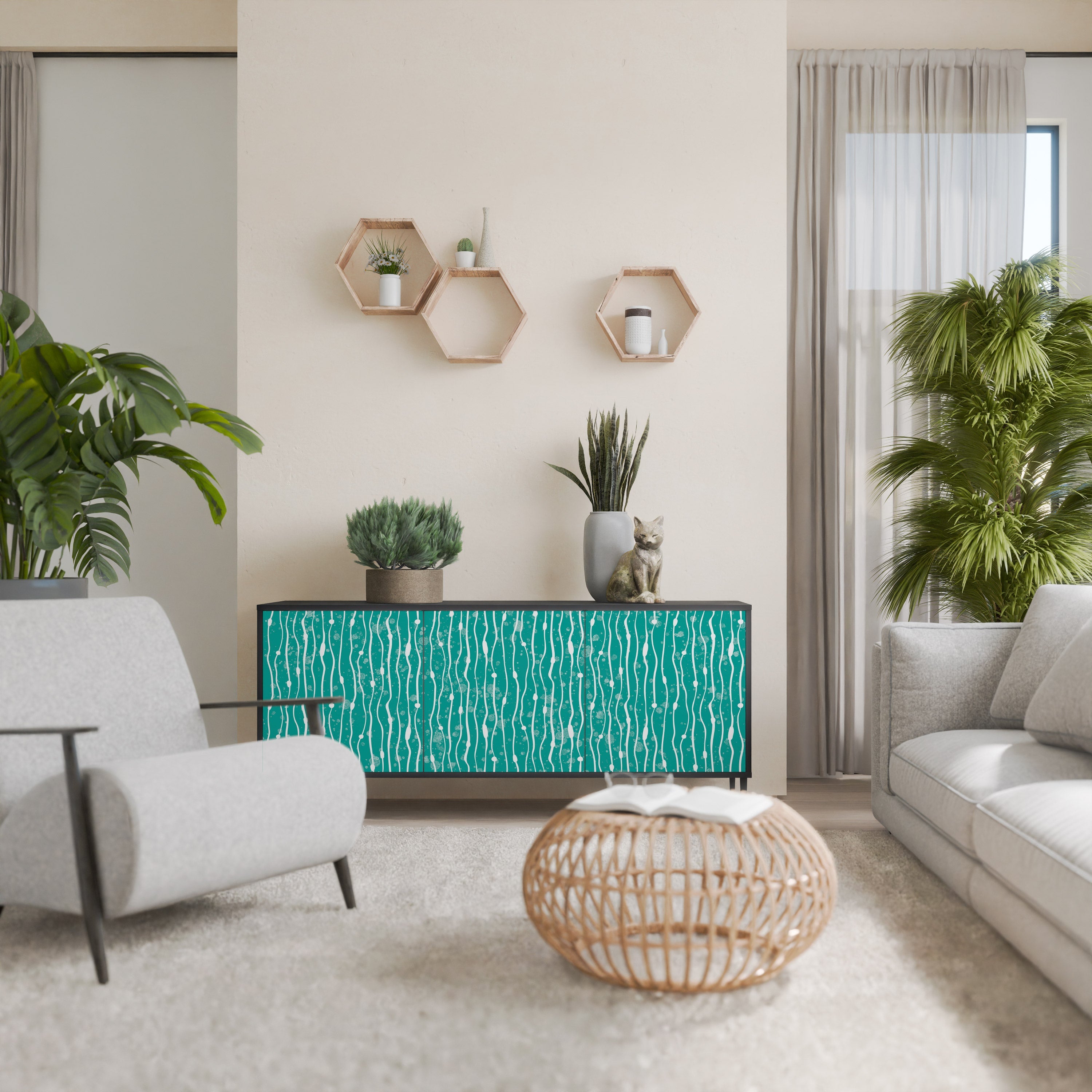 TURQUOISE RAIN 3-Door Sideboard in Black Finish