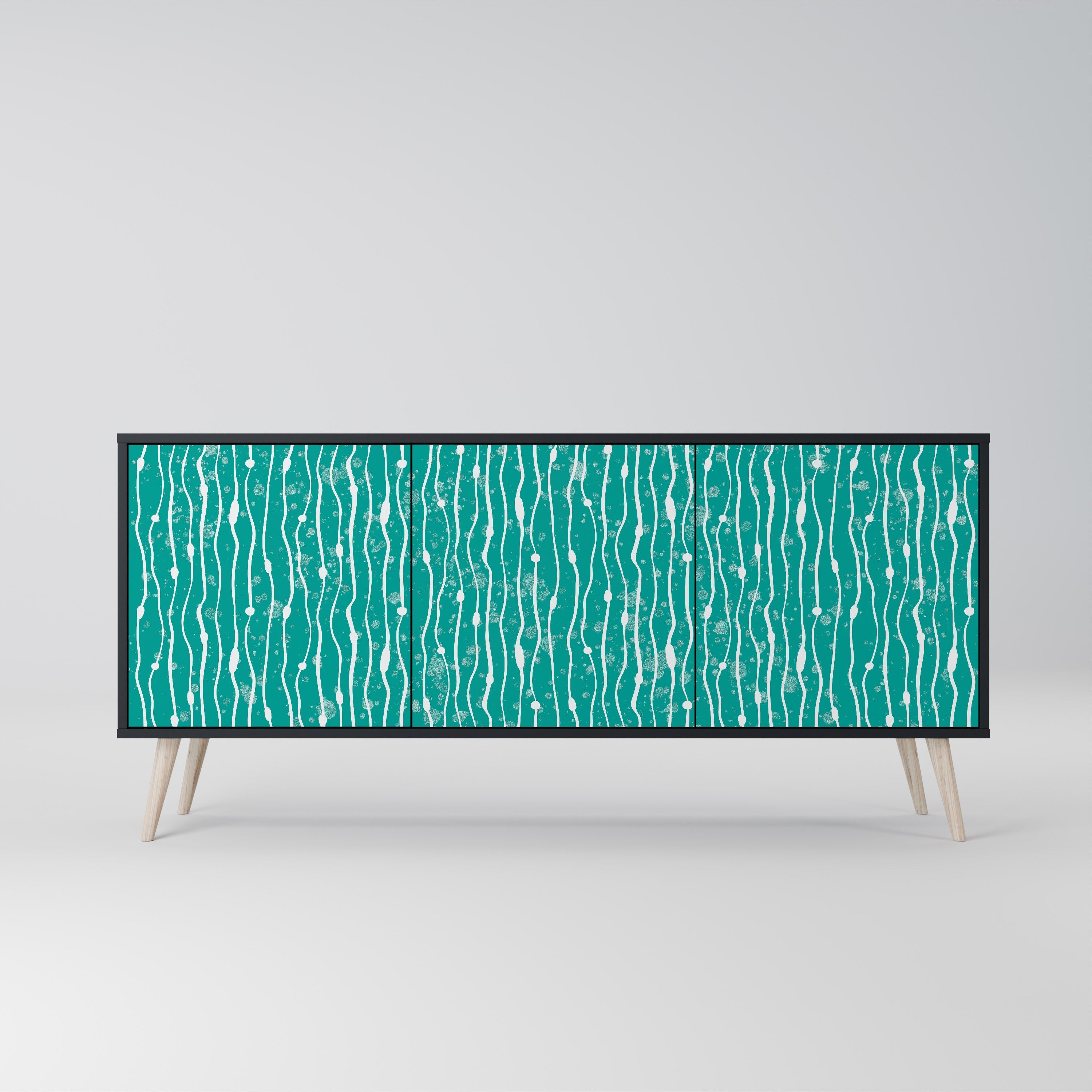TURQUOISE RAIN 3-Door Sideboard in Black Finish