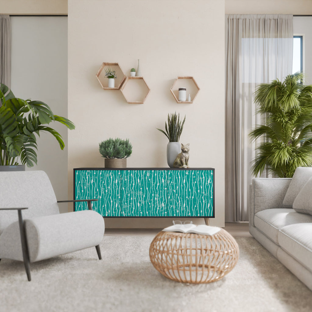 TURQUOISE RAIN 3-Door Sideboard in Black Finish