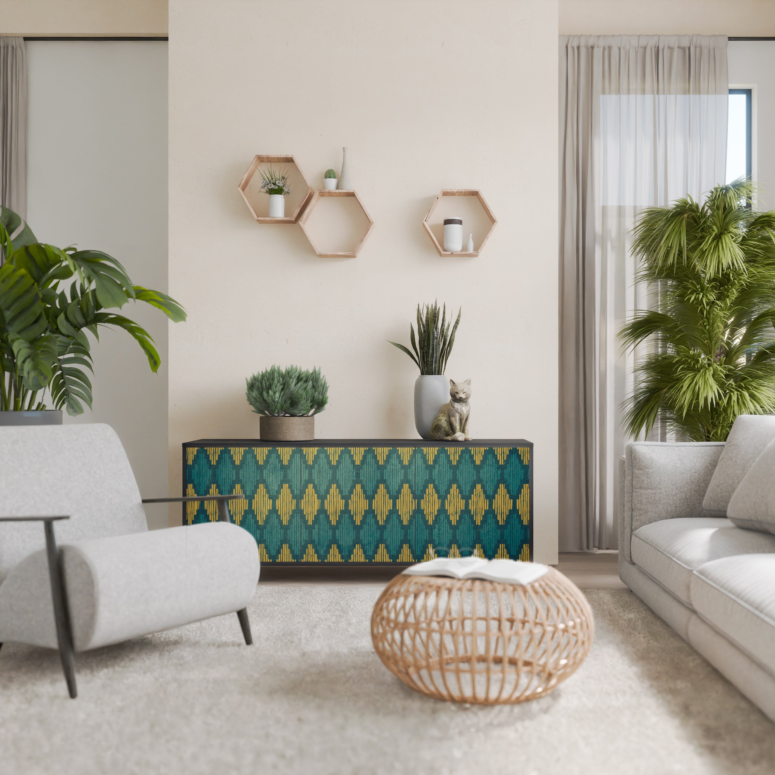 POLYGONS 3-Door Sideboard in Black Finish