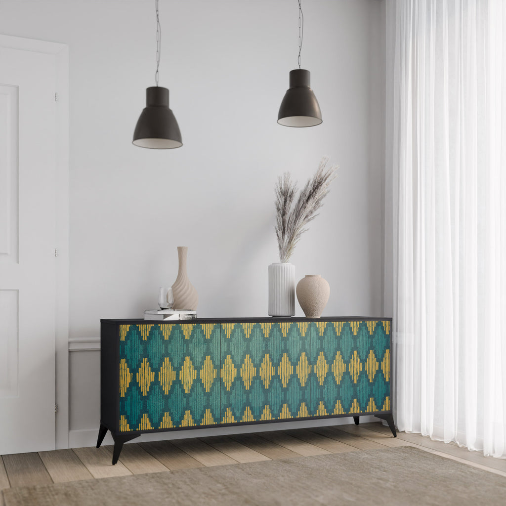 POLYGONS 3-Door Sideboard in Black Finish