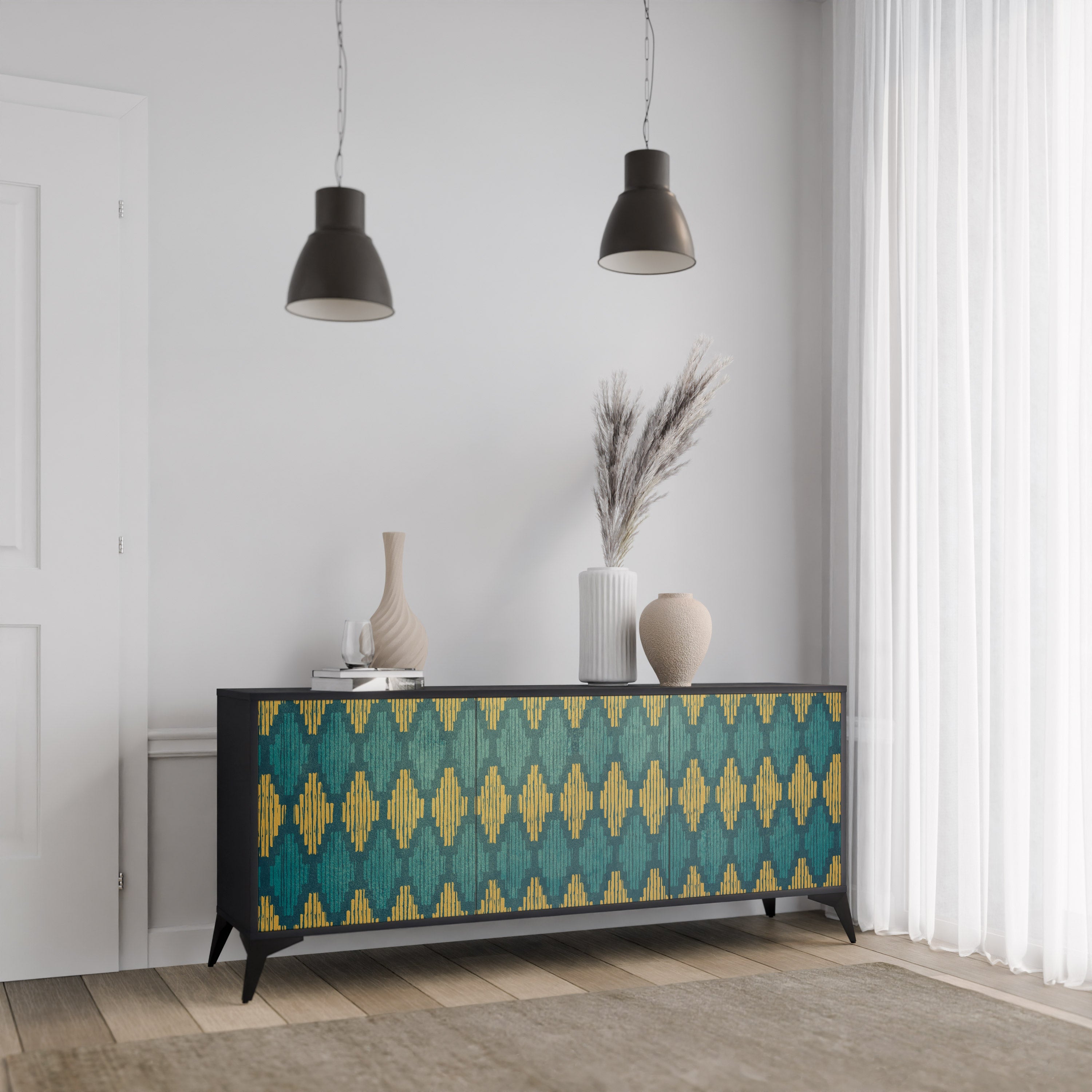 POLYGONS 3-Door Sideboard in Black Finish