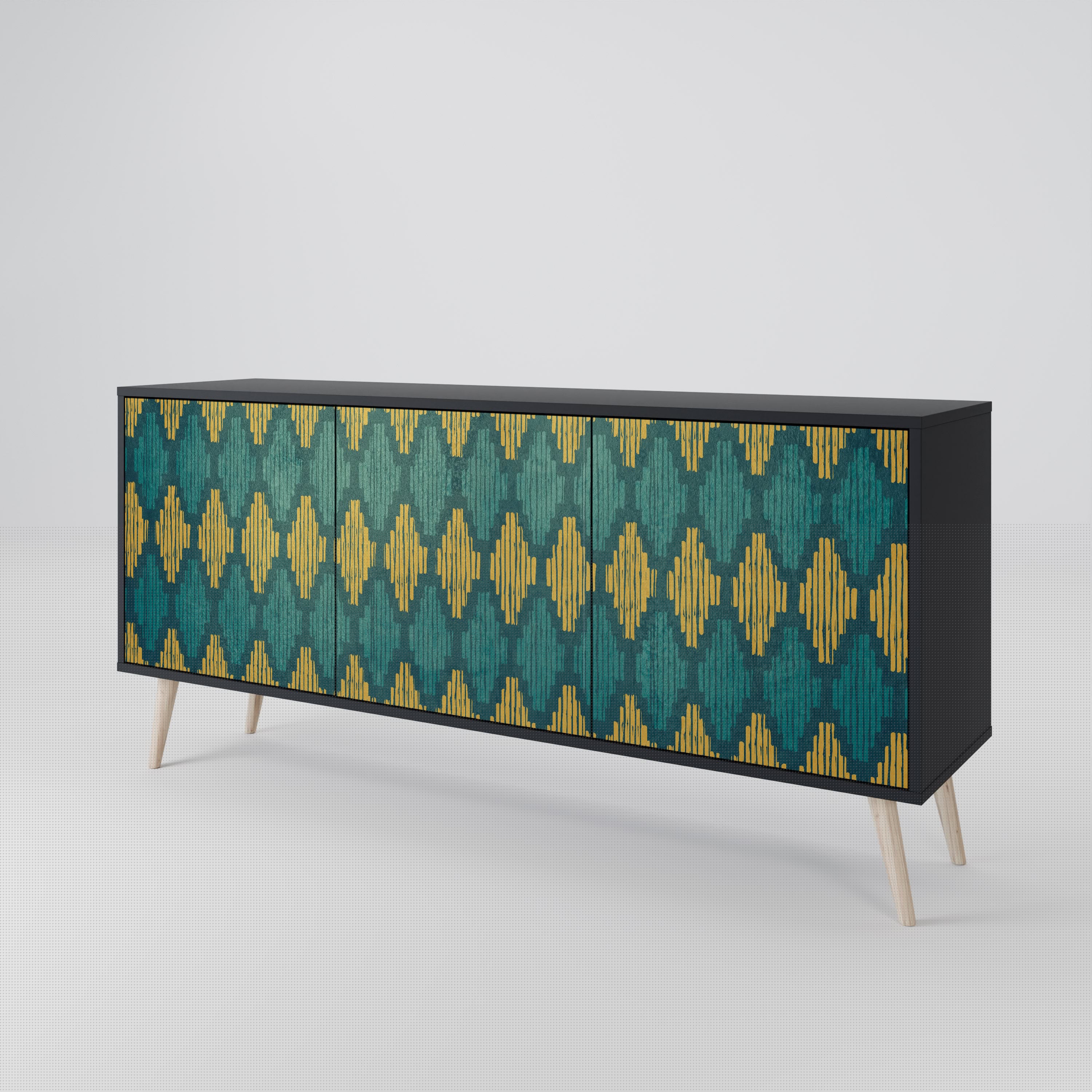 POLYGONS 3-Door Sideboard in Black Finish