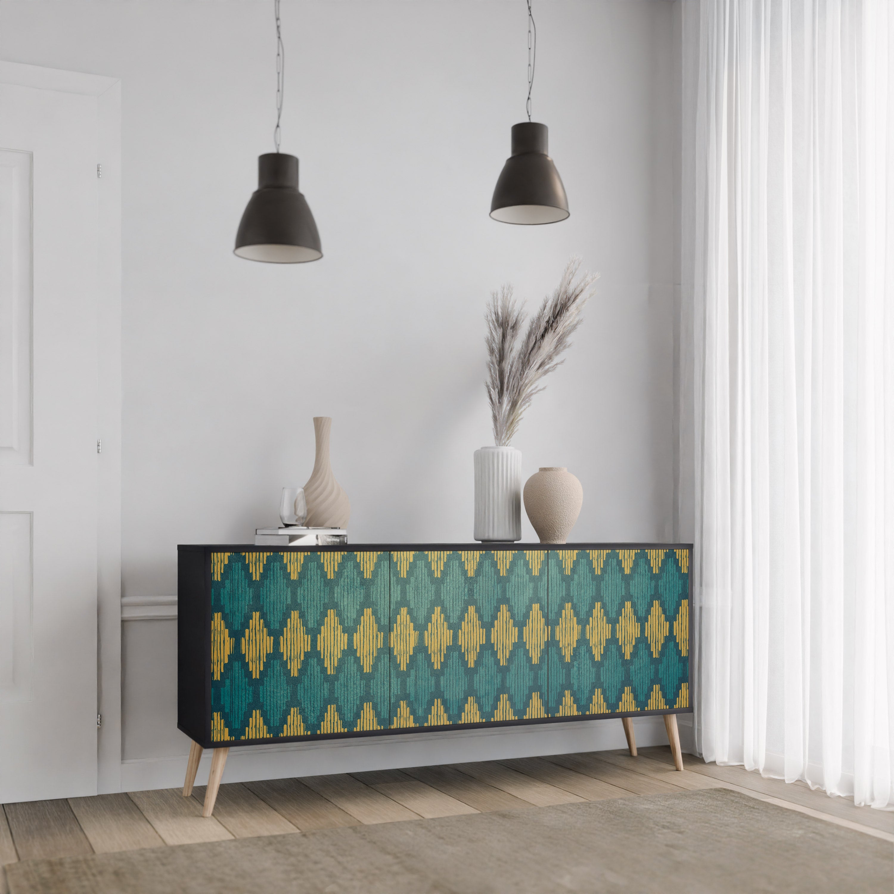 POLYGONS 3-Door Sideboard in Black Finish