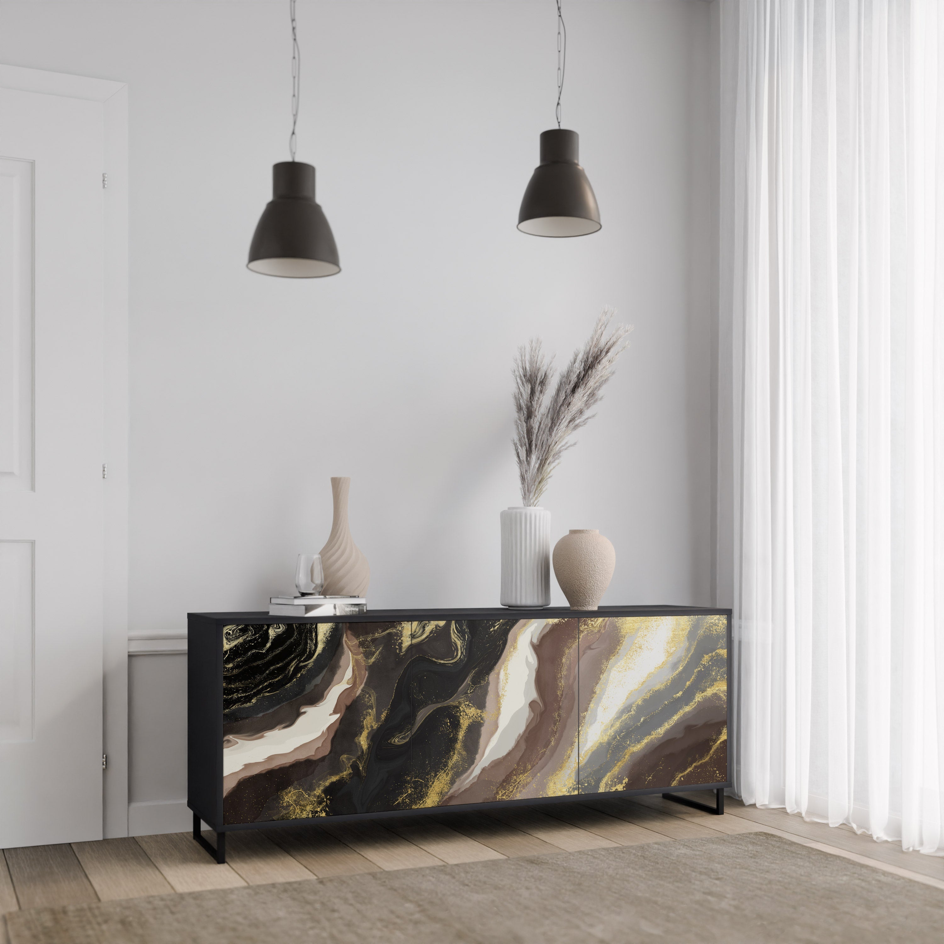 GOLD DUST 3-Door Sideboard in Black Finish