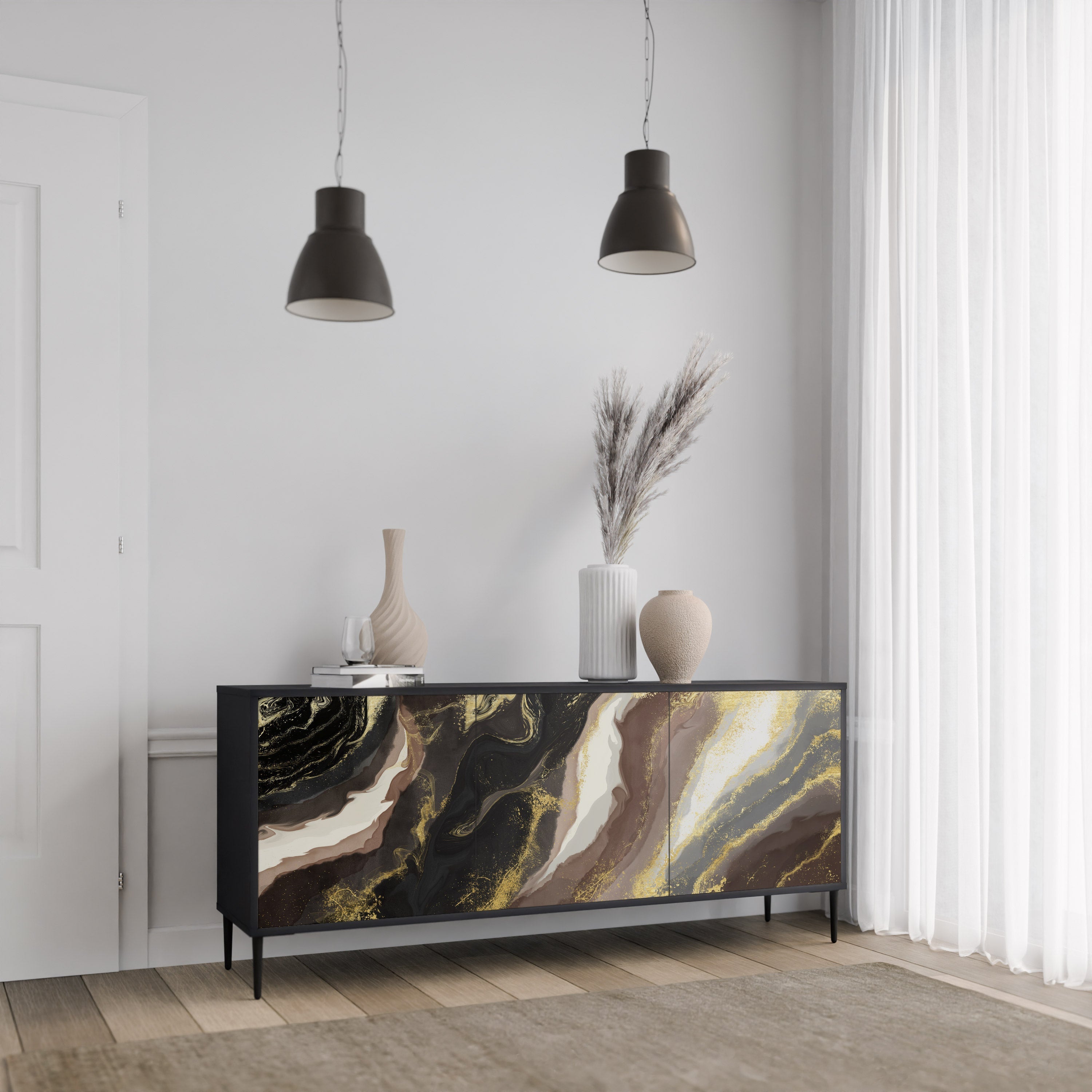 GOLD DUST 3-Door Sideboard in Black Finish