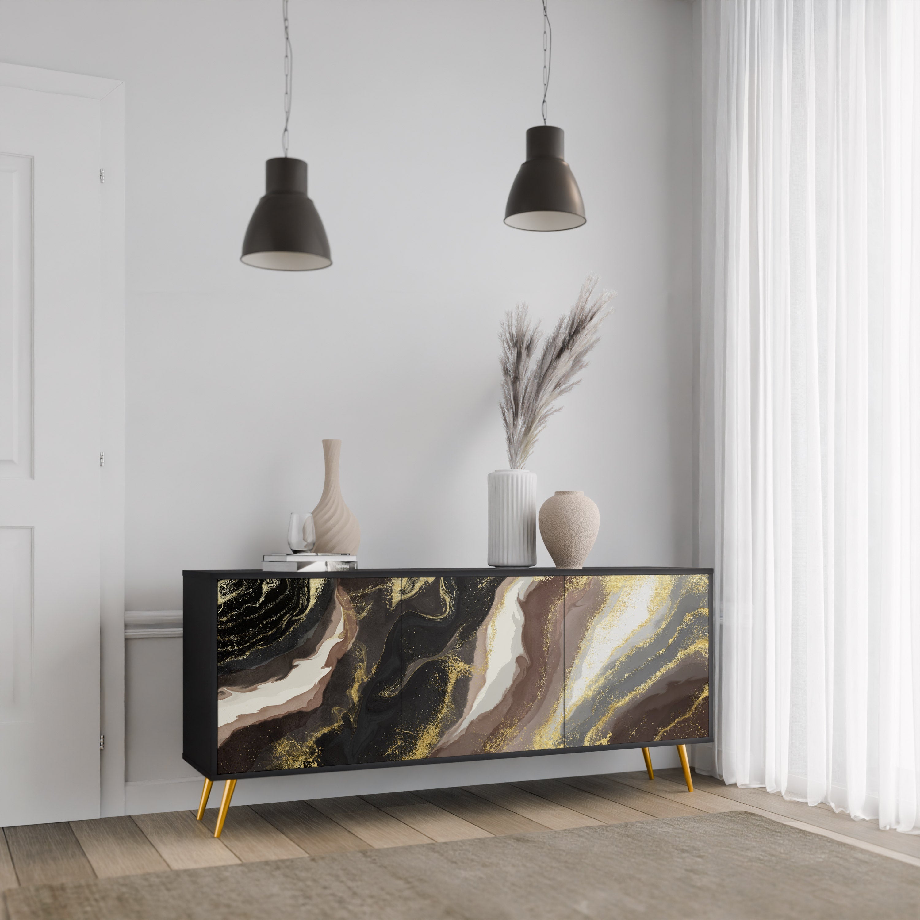 GOLD DUST 3-Door Sideboard in Black Finish