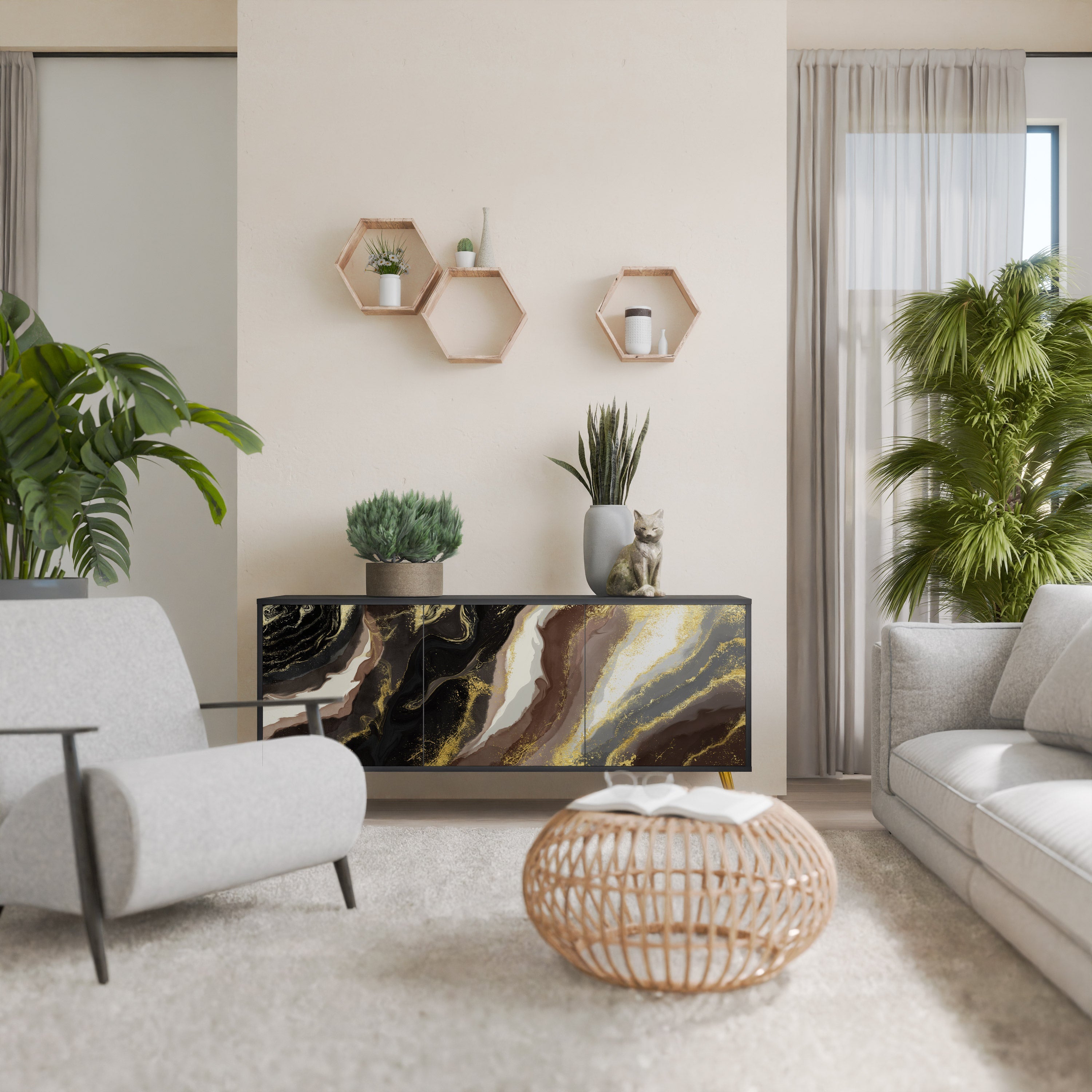 GOLD DUST 3-Door Sideboard in Black Finish