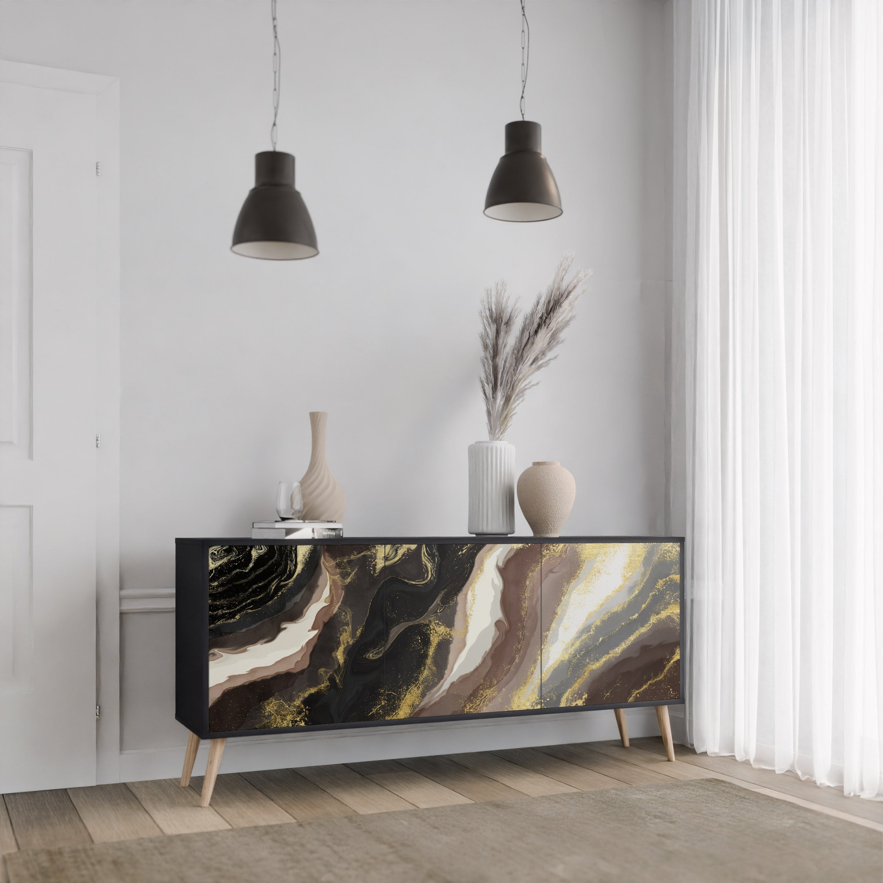 GOLD DUST 3-Door Sideboard in Black Finish