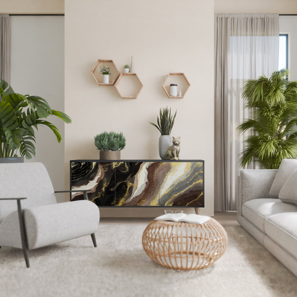 GOLD DUST 3-Door Sideboard in Black Finish