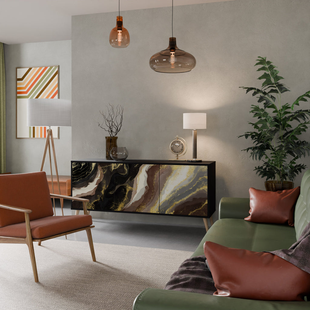 GOLD DUST 3-Door Sideboard in Black Finish