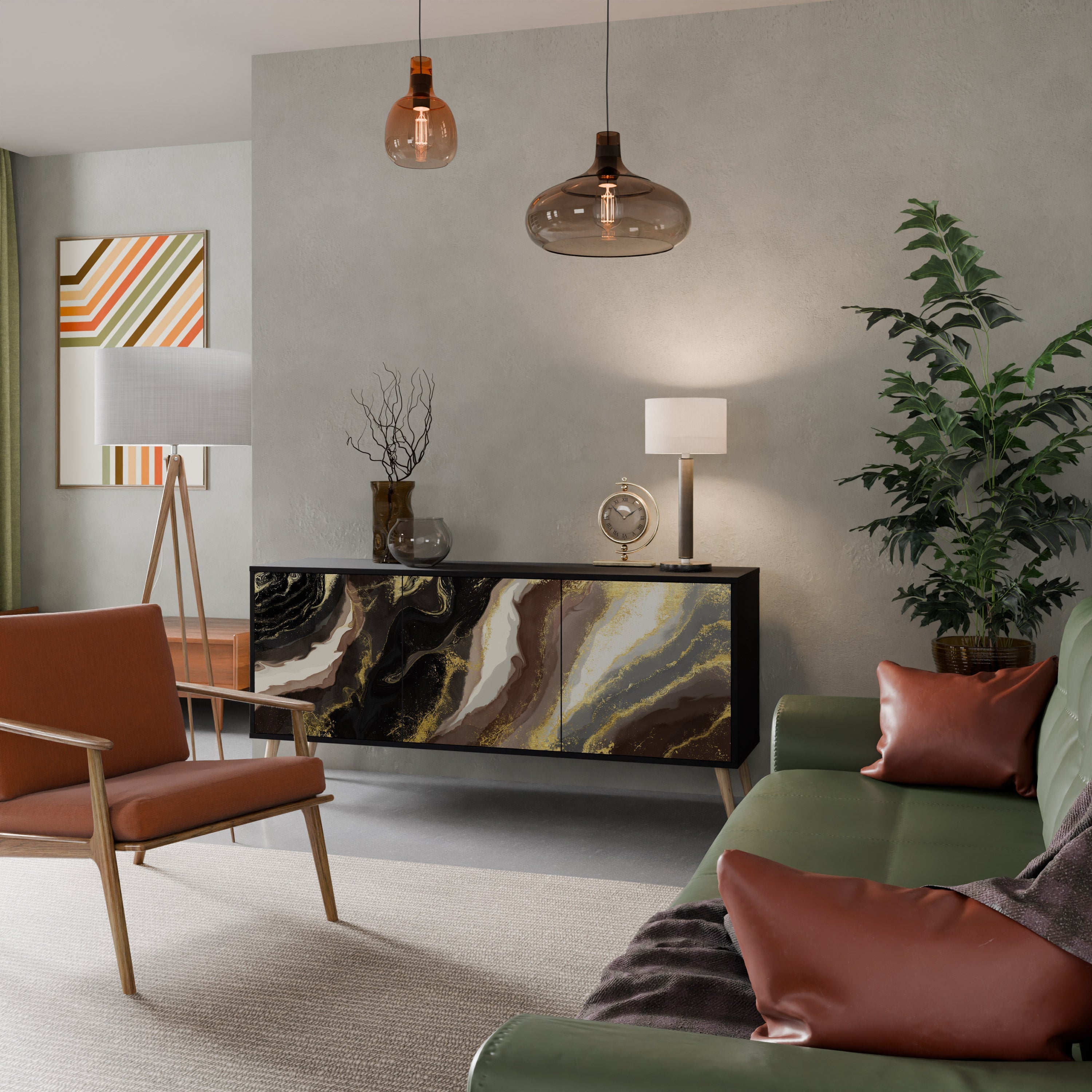 GOLD DUST 3-Door Sideboard in Black Finish